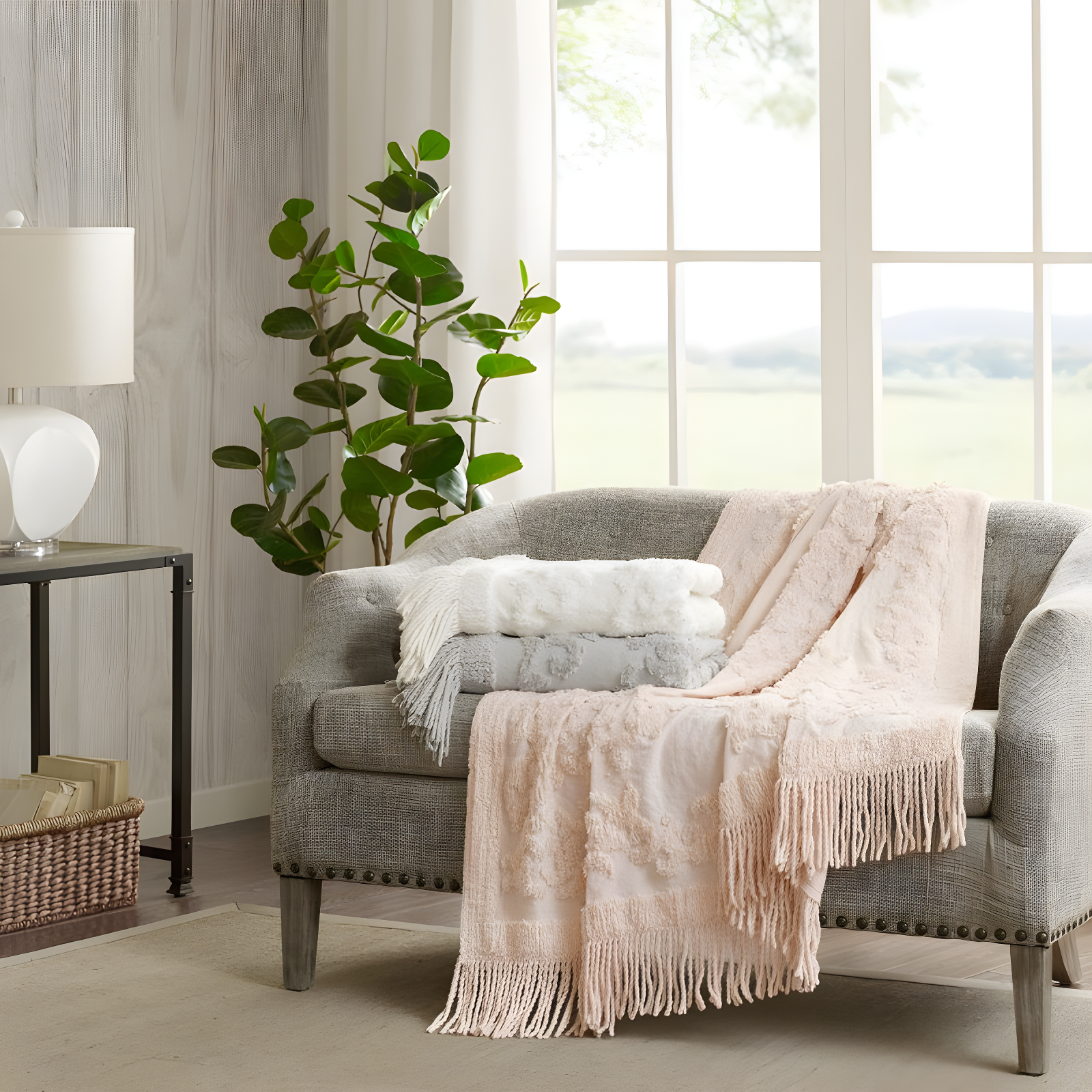 Madison Park Chloe 100% Cotton Tufted Chenille Lightweight Throw With Fringe Tassel