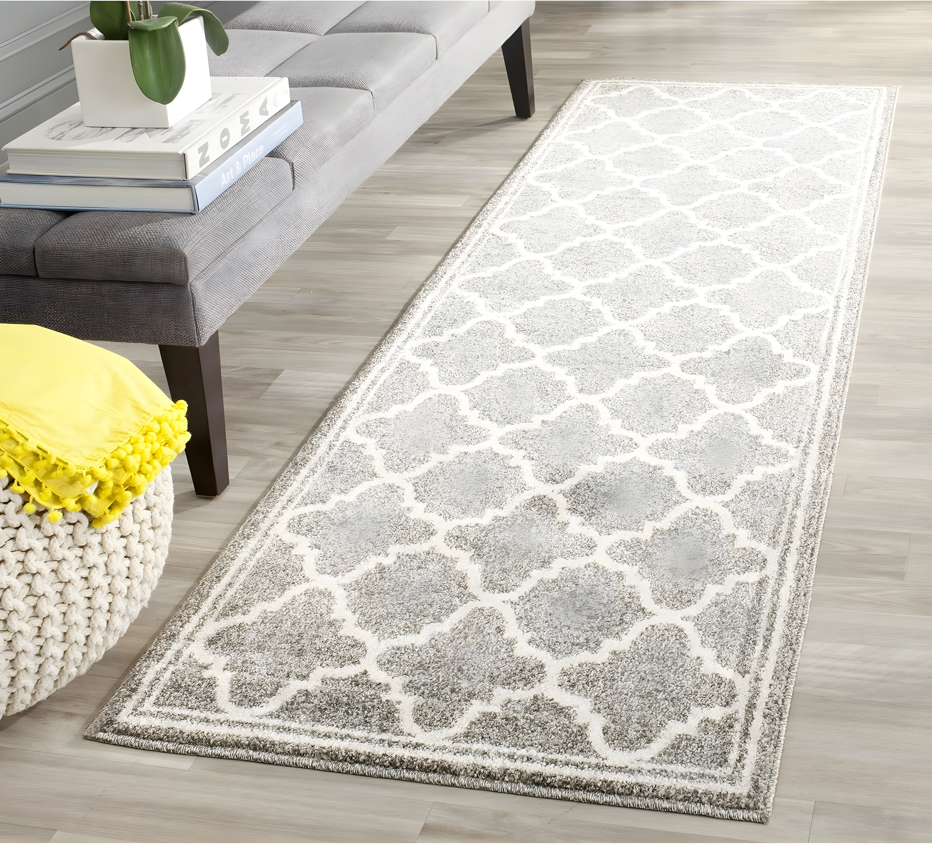 Amherst AMT422 Power Loomed Indoor Runner Rug - Dark Grey/Beige - 2'3"x15' - Safavieh