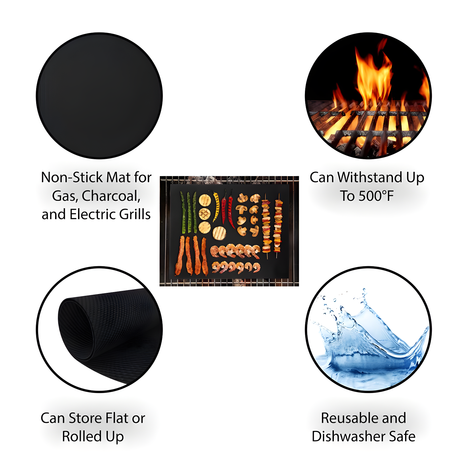 Hastings Home Nonstick FDA Approved Reusable BBQ Grill Mat Set for Gas, Charcoal, and Electric Grills - Set of 2