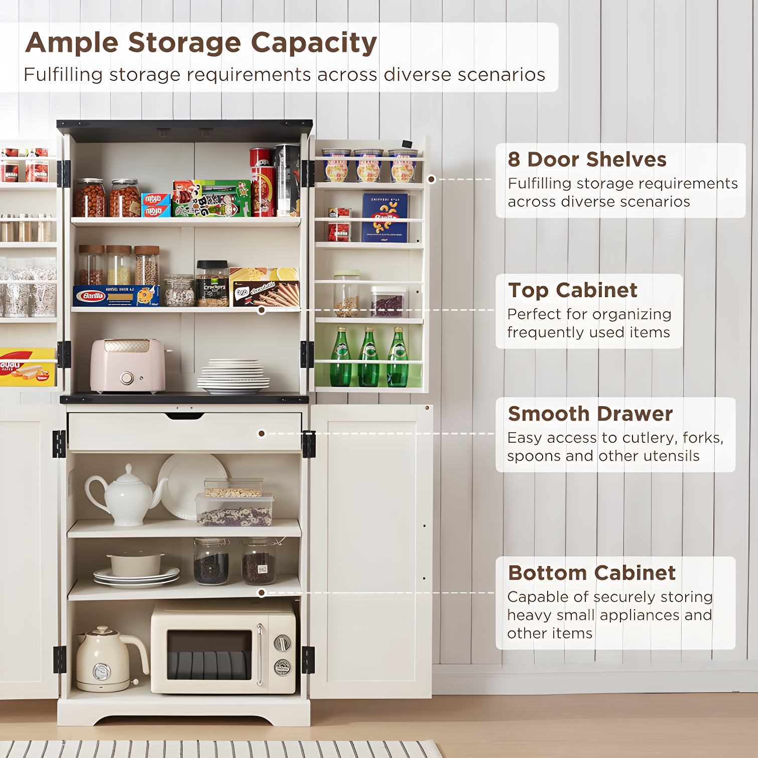 Aaleah 72'' Kitchen Pantry With Classified Pantry Door, Storage Cabinet with Organizer, Drawer