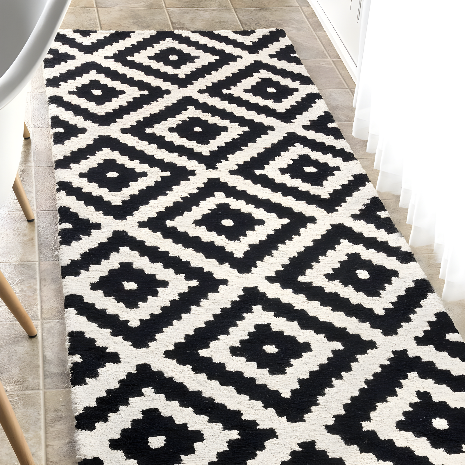 Nuloom Kellee Geometric 2x8 Wool Runner Indoor Area Rug for Living Room Bedroom Dining Room Entryway Hallway Kitchen, Beige/Brown