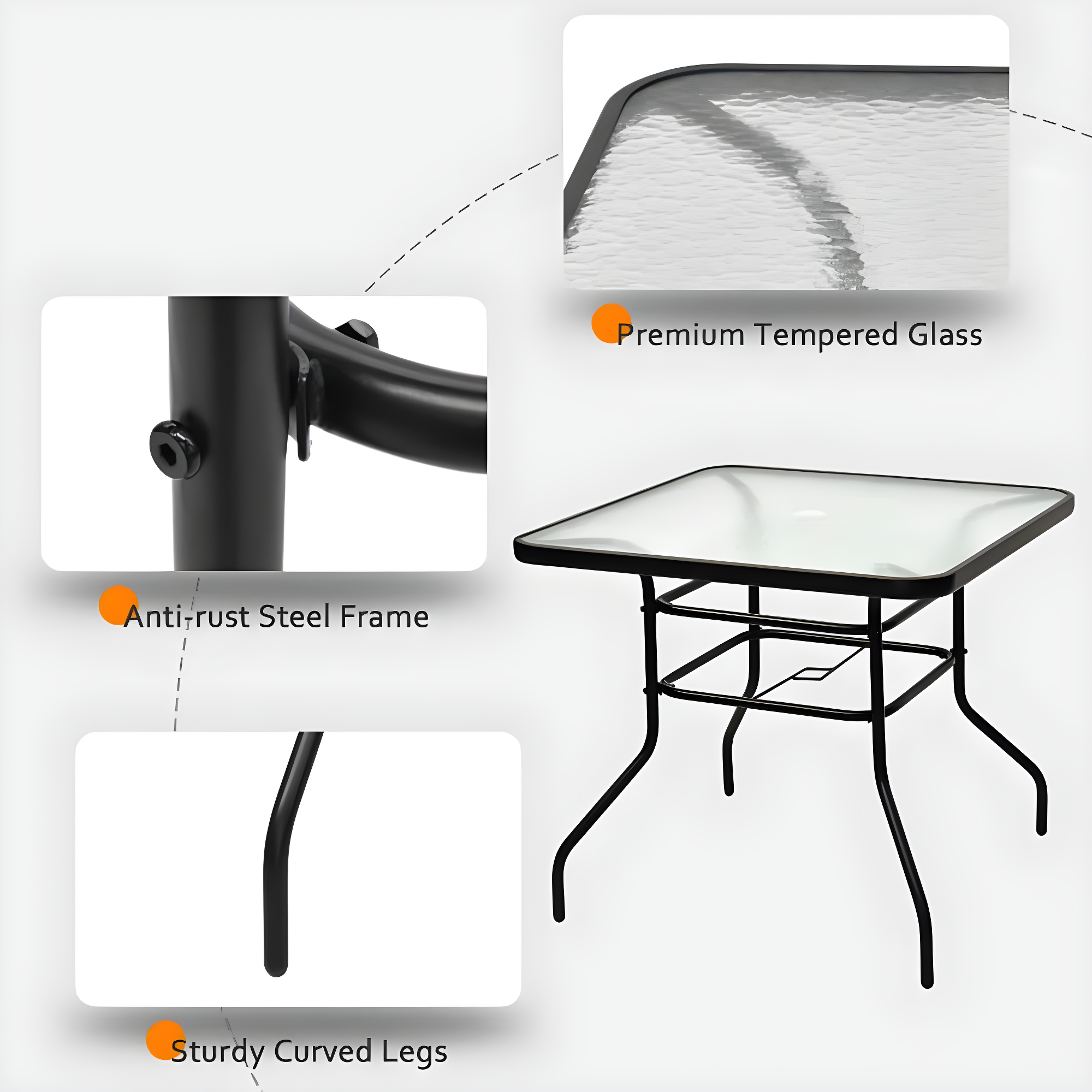 Lark Manor™ Aliyahna 32'' Patio Square Table Tempered Glass Steel Frame Outdoor Pool Yard Garden