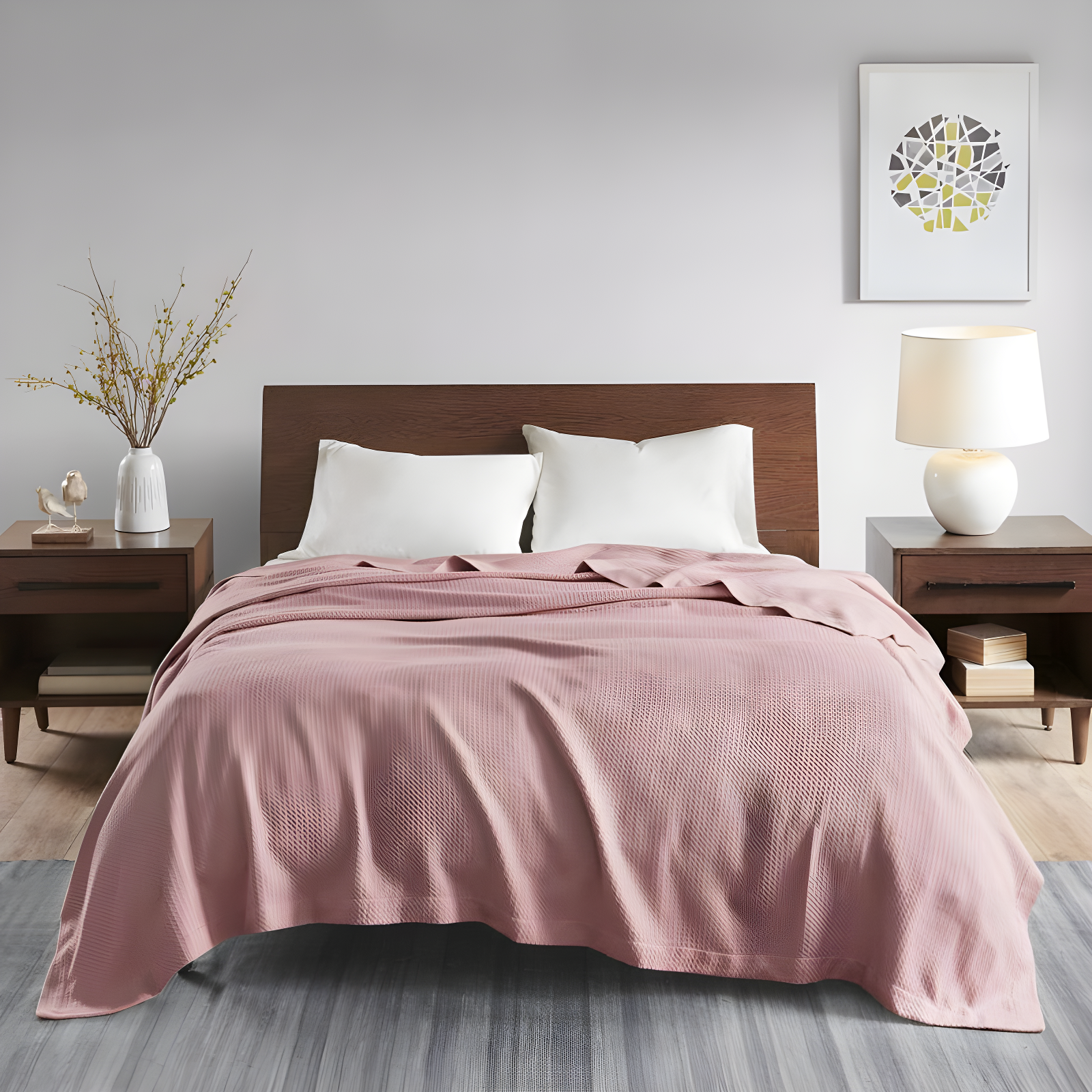 Madison Park King Textured Cotton Blanket Rose: Waffle Weave, Machine Washable, No Fill, OEKO-TEX Certified