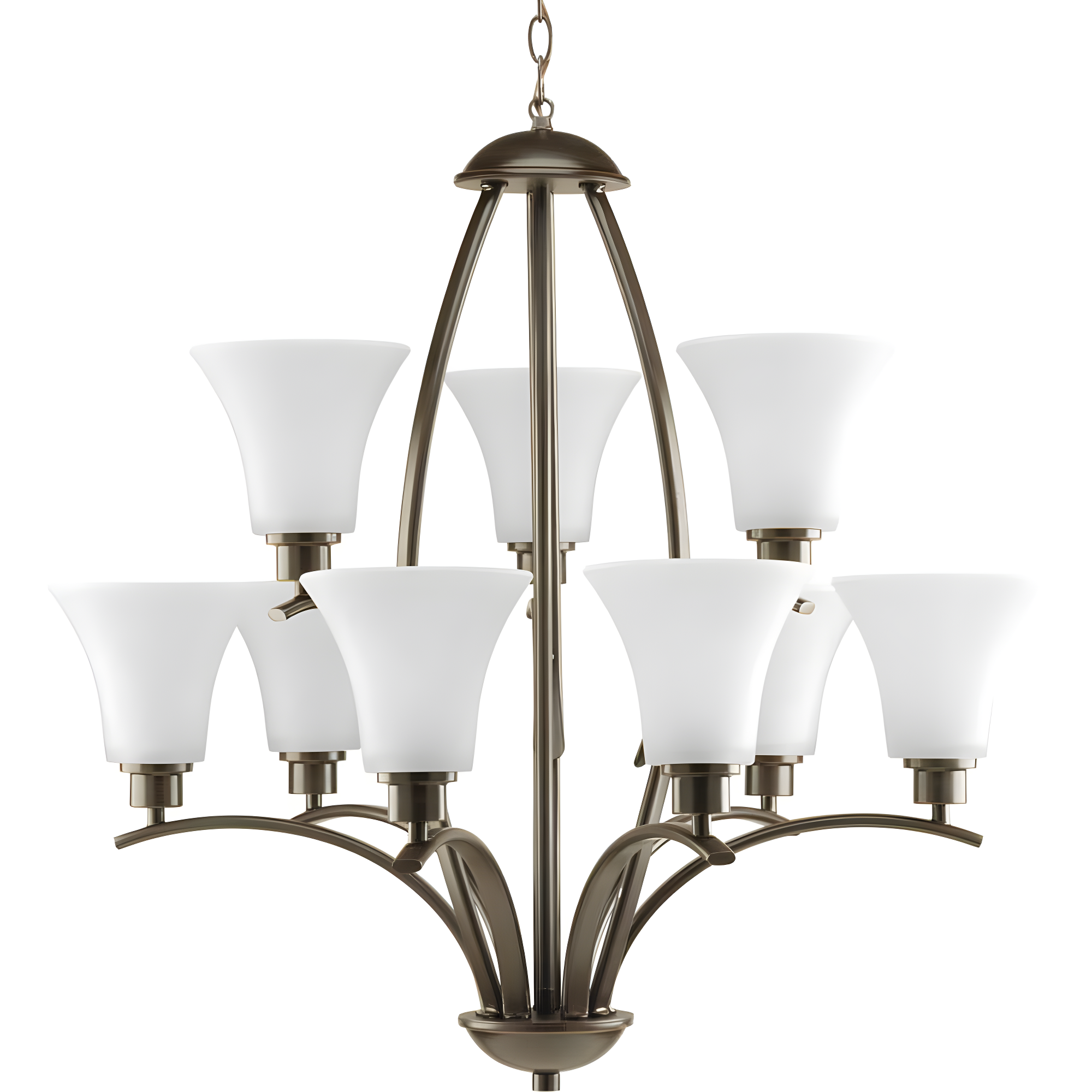 Progress Lighting Joy Collection 9-Light Two-Tier Chandelier, Antique Bronze, Etched White Fluted Glass