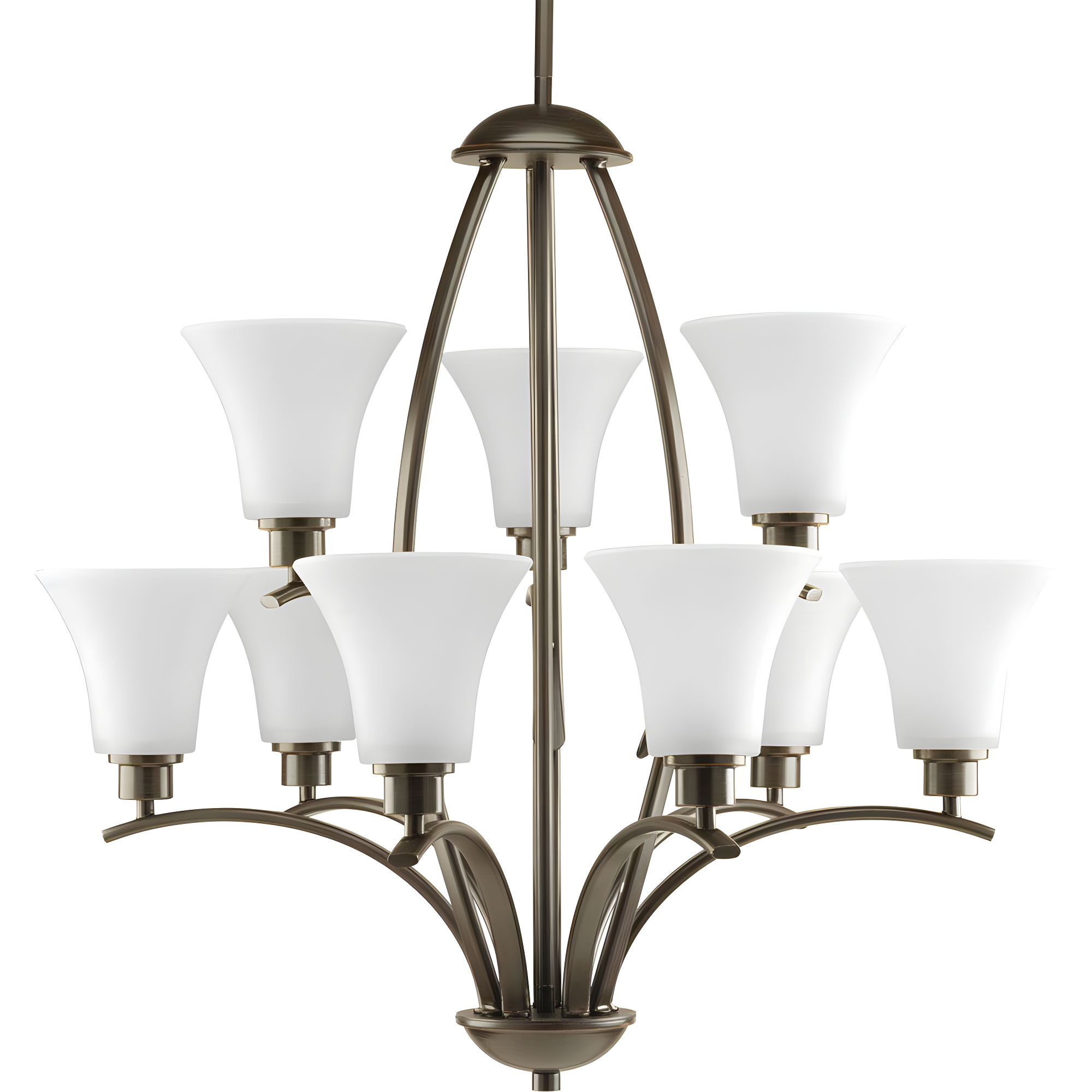 Progress Lighting Joy Collection 9-Light Two-Tier Chandelier, Antique Bronze, Etched White Fluted Glass