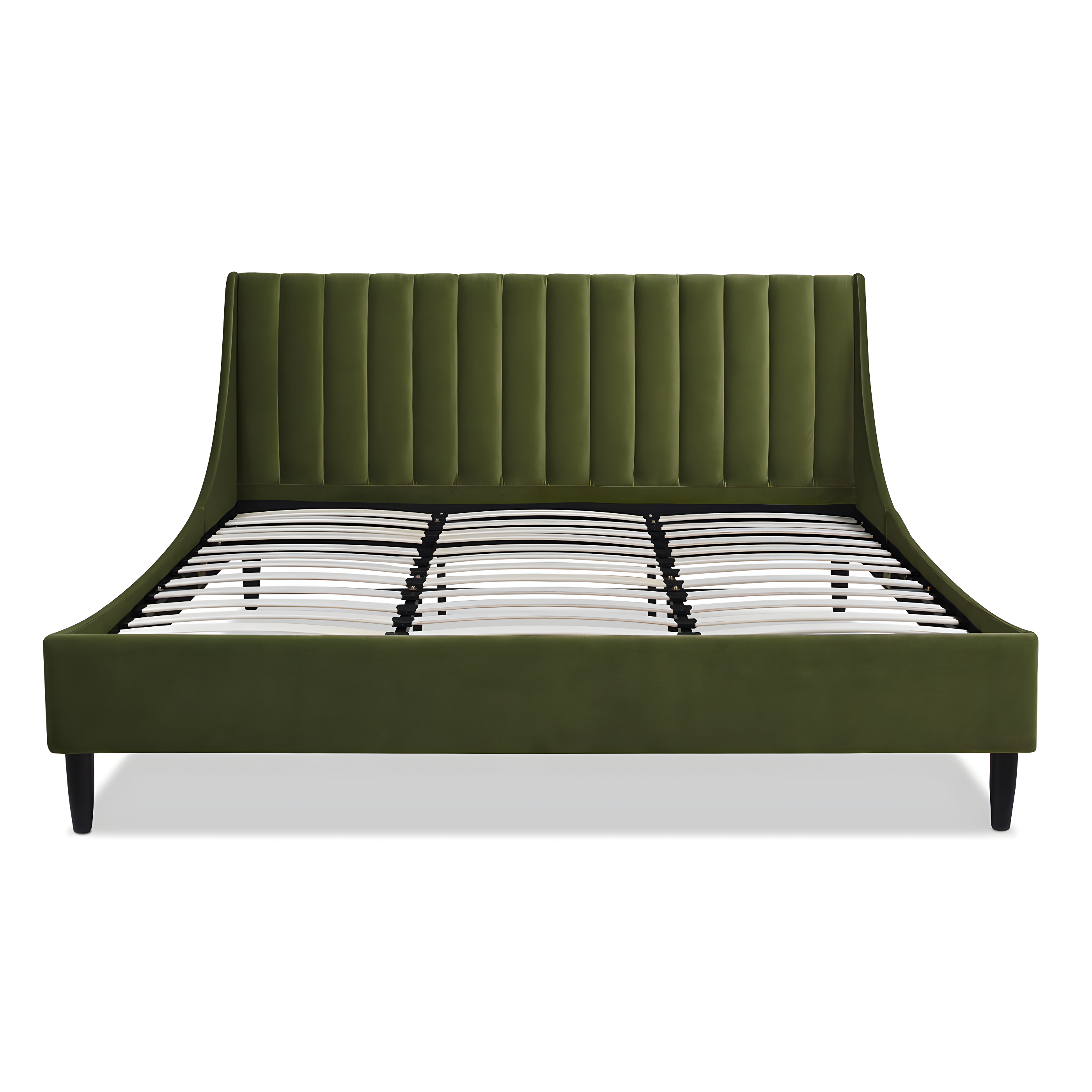 Aspen Vertical Tufted Headboard Platform Bed Set King Olive Green Velvet