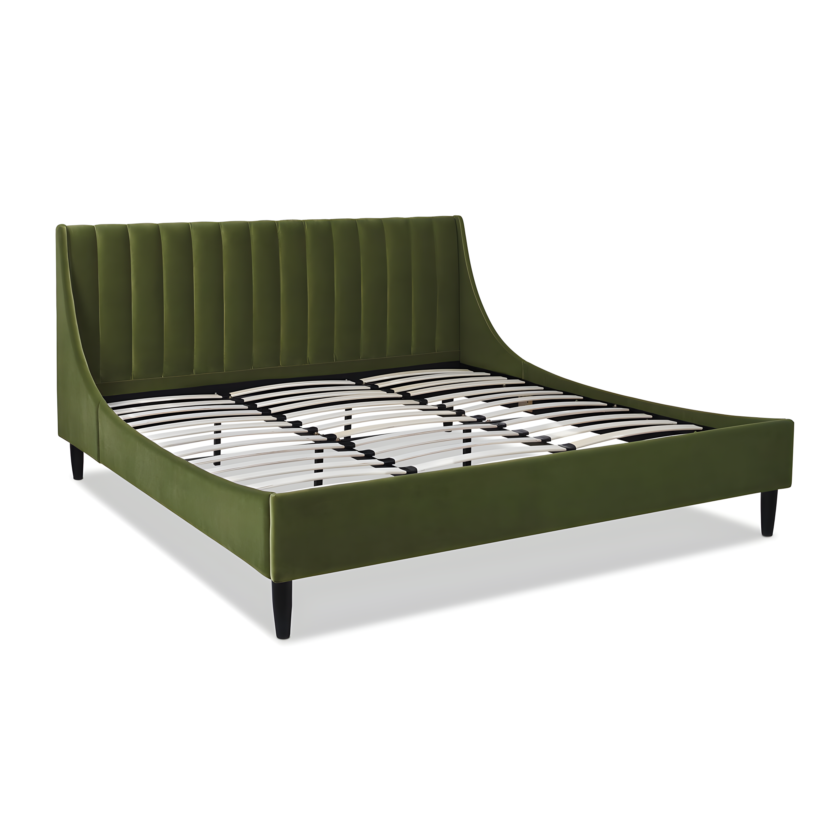Aspen Vertical Tufted Headboard Platform Bed Set King Olive Green Velvet