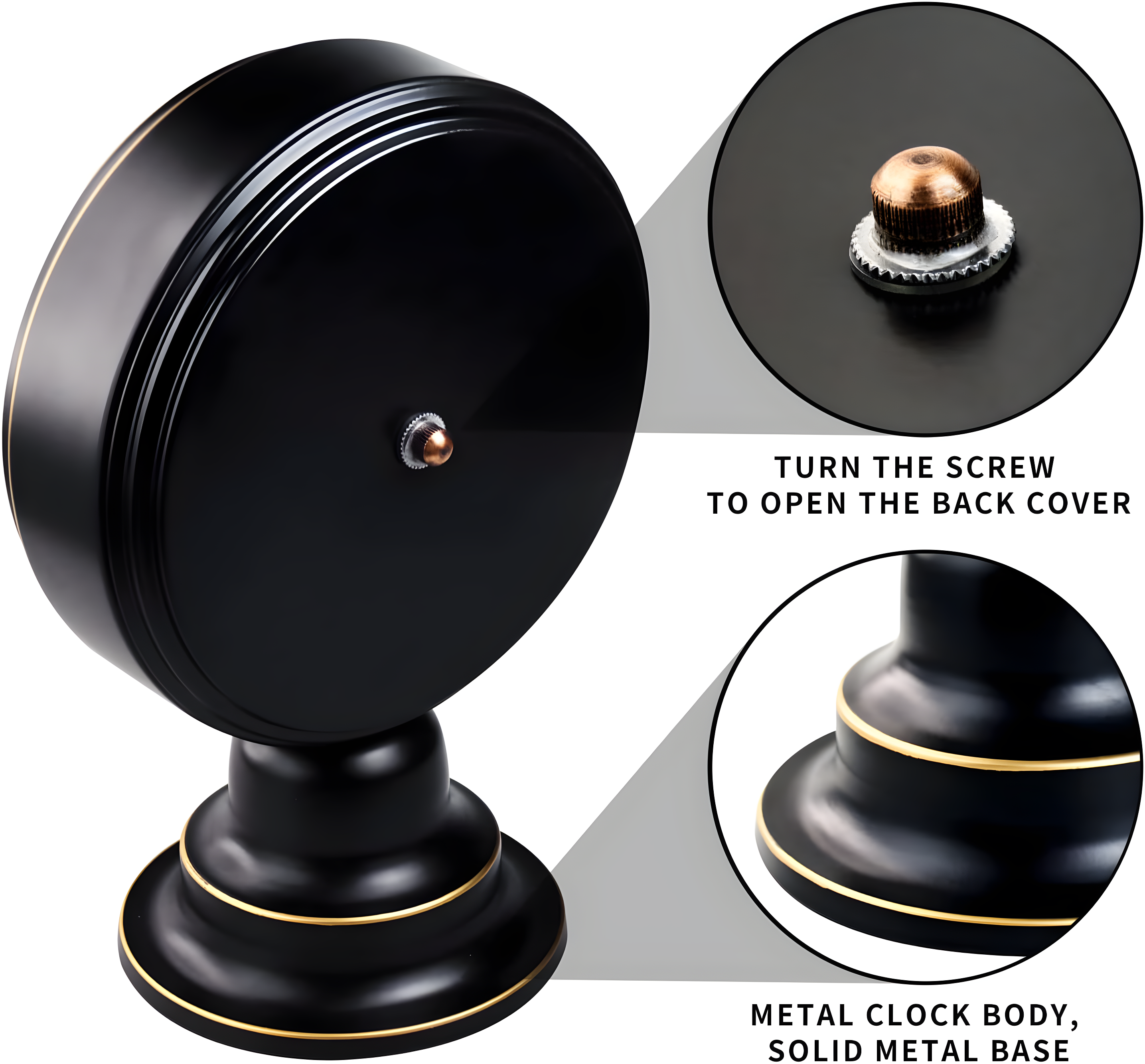 Mid Century Modern Desk Clock for Bedroom Kitchen Vintage Table Clock Mantel Desktop Farmhouse Tabletop Metal Clock for Office Living Room Silent Decor Battery Operated Black Clock