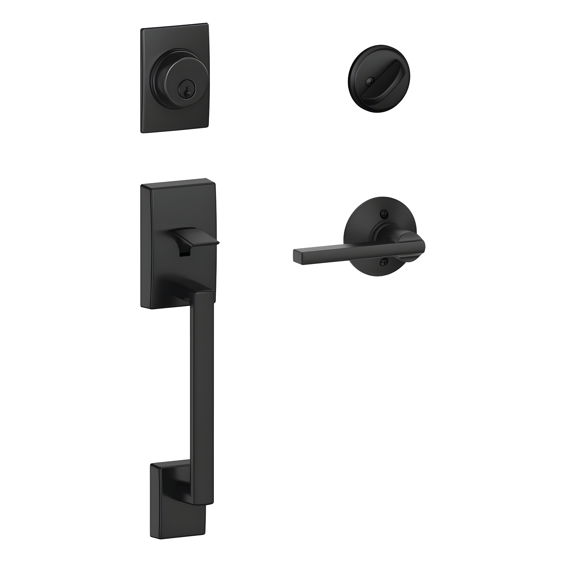 Century Handleset with Single Cylinder Deadbolt and Latitude Door Lever and Rosette