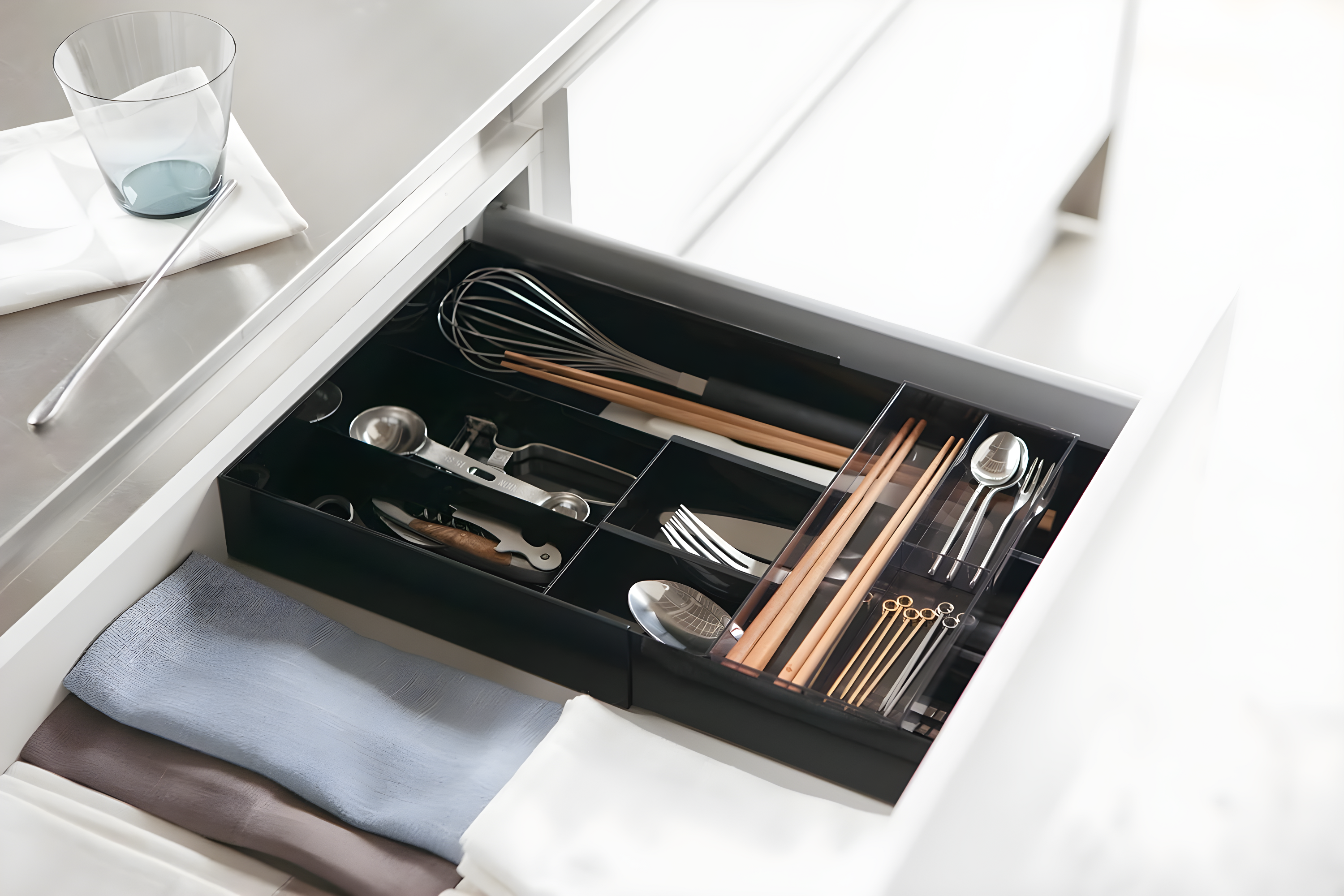 Tower Yamazaki Home Expandable Cutlery Drawer Organizer, Kitchen Storage Tray, Plastic, Expandable