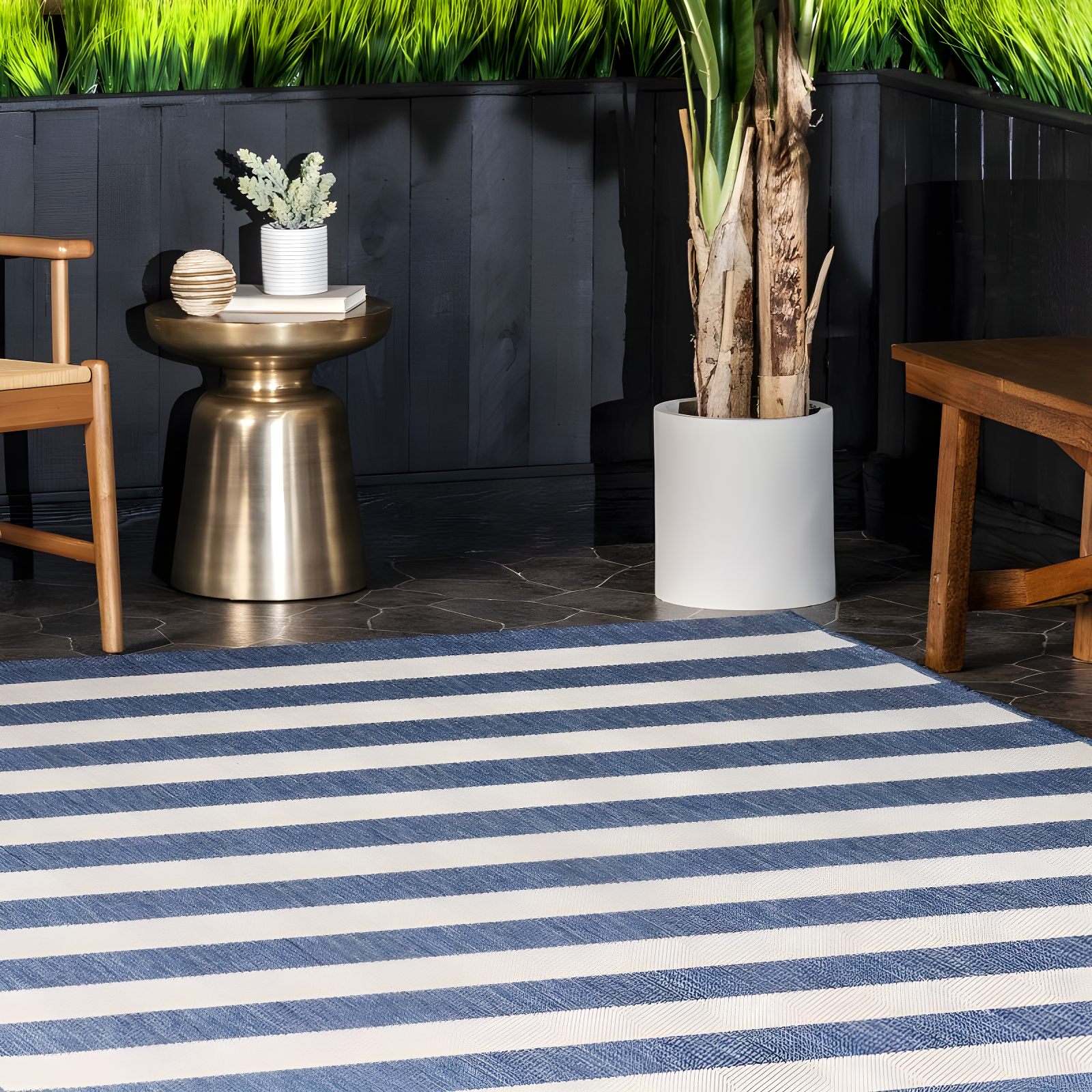 Nuloom Alexis Striped 5x8 Indoor/Outdoor Area Rug for Living Room Patio Deck Front Porch Kitchen, Blue/Ivory