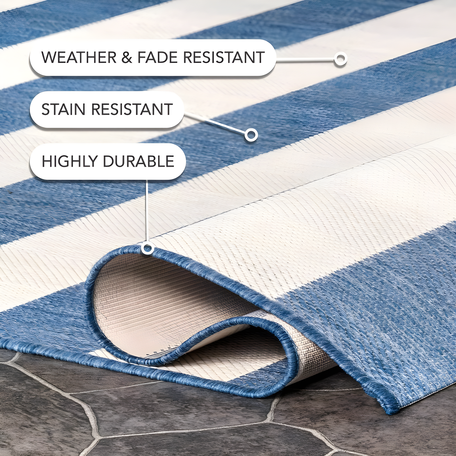 Nuloom Alexis Striped 5x8 Indoor/Outdoor Area Rug for Living Room Patio Deck Front Porch Kitchen, Blue/Ivory