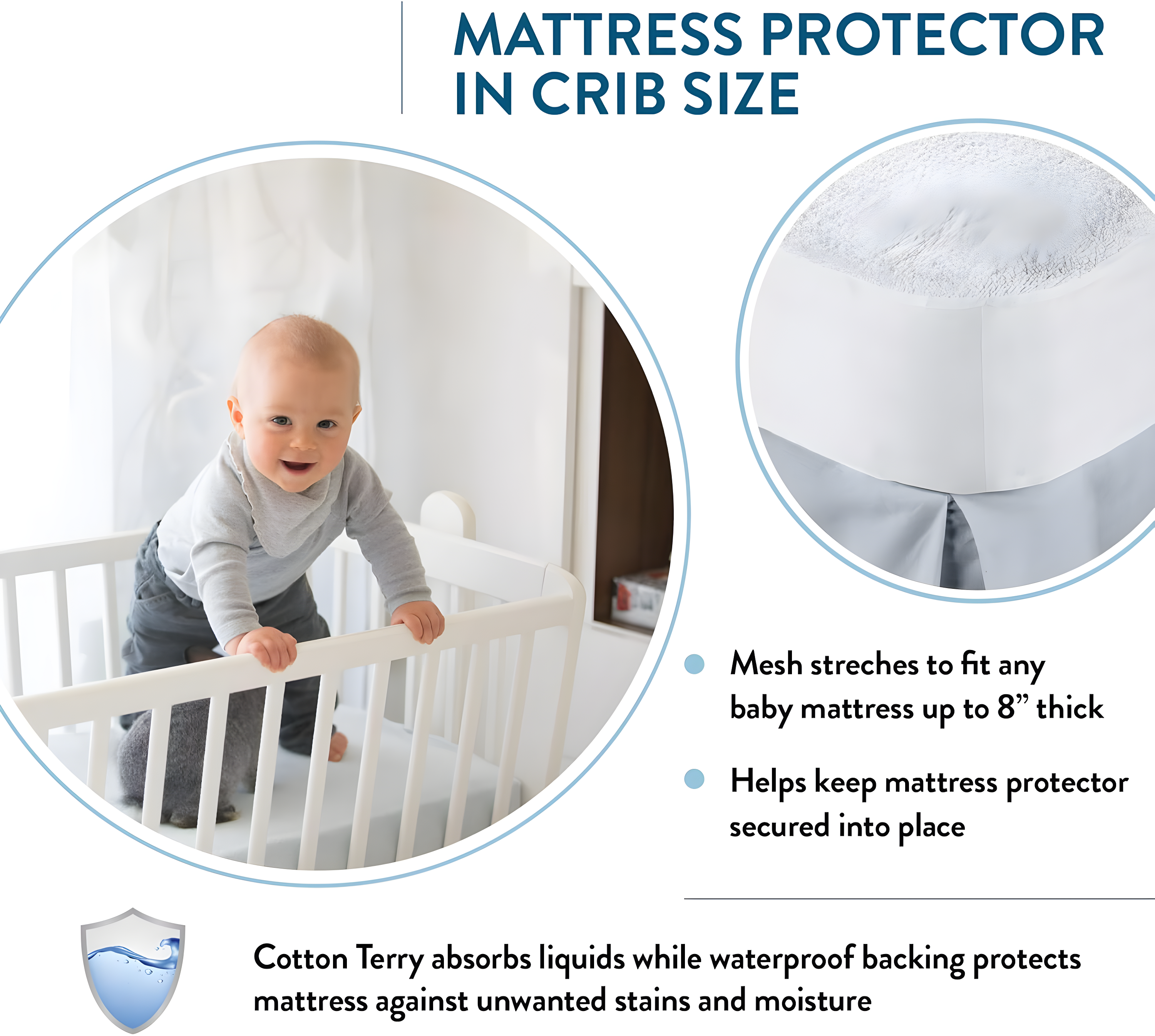 Superior Waterproof Cotton Mattress Protector, Crib, White