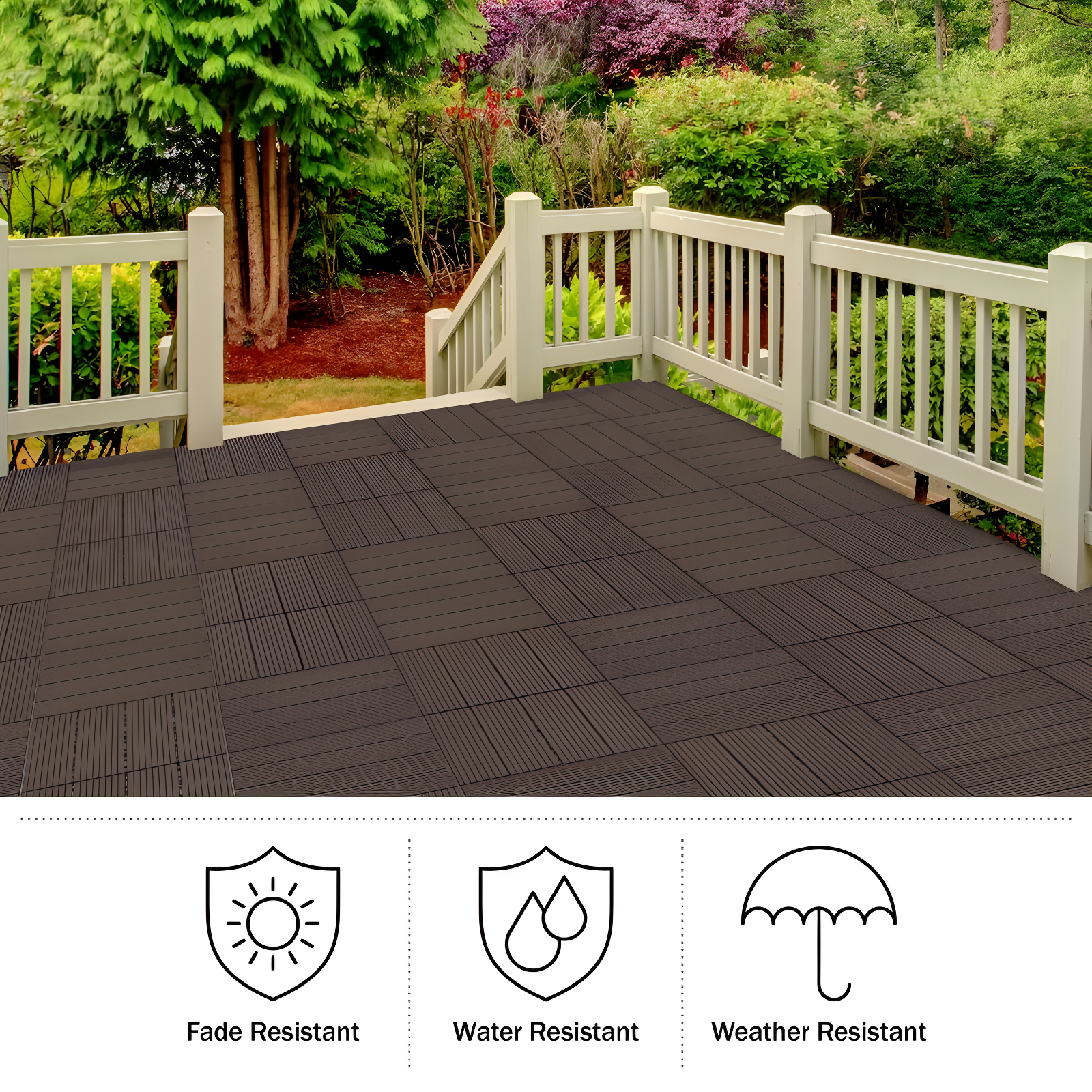 Deck Tiles - 6-Pack Wood Plastic Composite Interlocking Patio Tiles - 5.8SQFT Outdoor Flooring for Balcony, Porch, and Garage by Pure Garden
