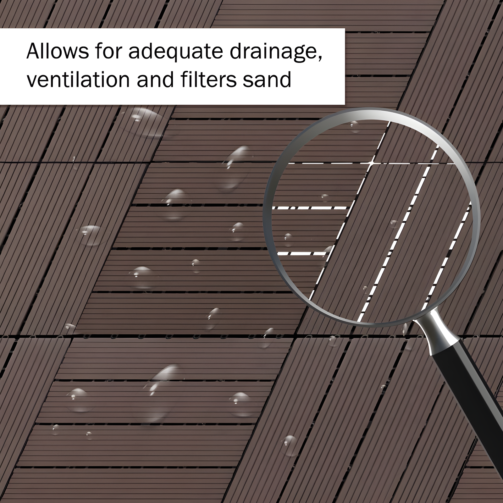 Deck Tiles - 6-Pack Wood Plastic Composite Interlocking Patio Tiles - 5.8SQFT Outdoor Flooring for Balcony, Porch, and Garage by Pure Garden