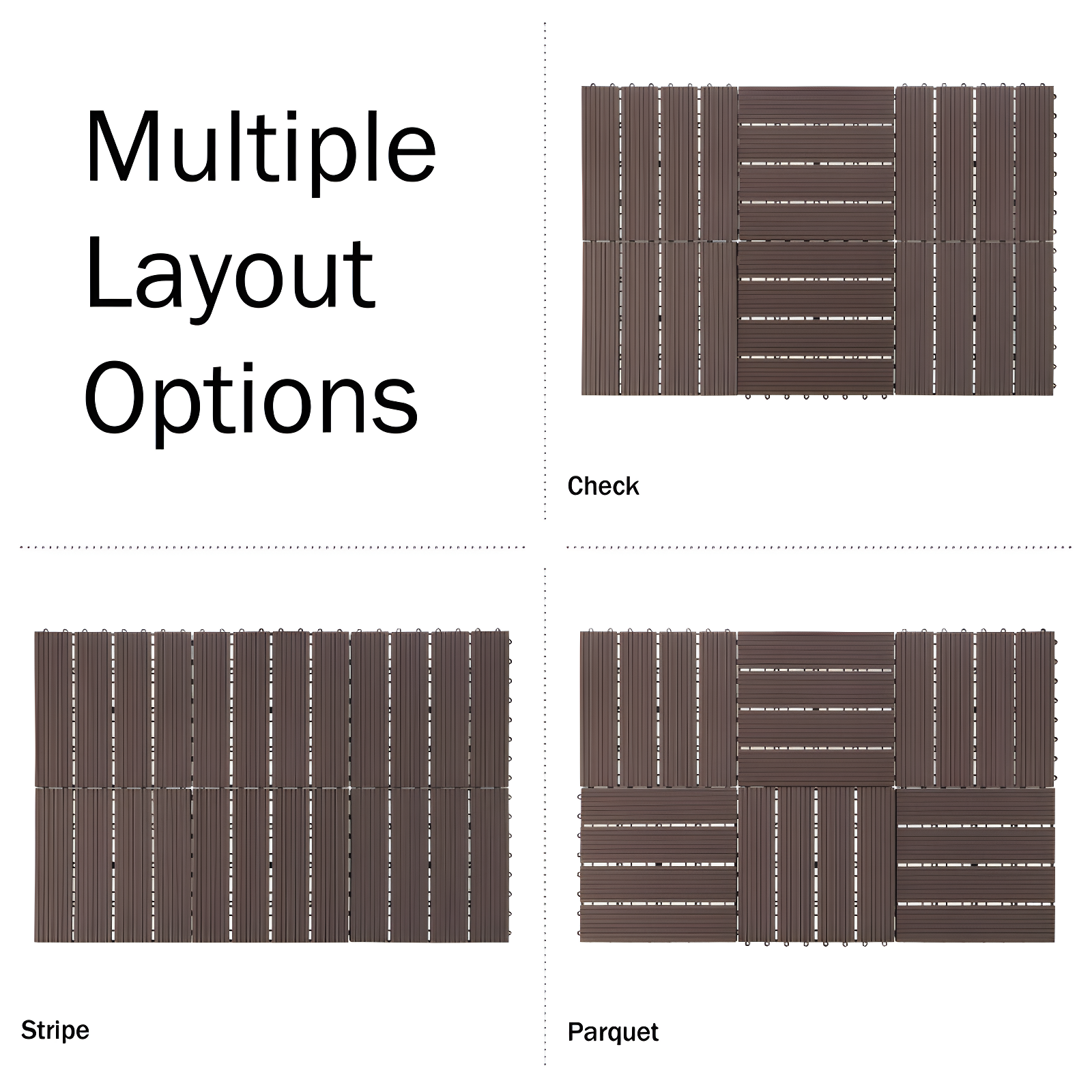 Deck Tiles - 6-Pack Wood Plastic Composite Interlocking Patio Tiles - 5.8SQFT Outdoor Flooring for Balcony, Porch, and Garage by Pure Garden