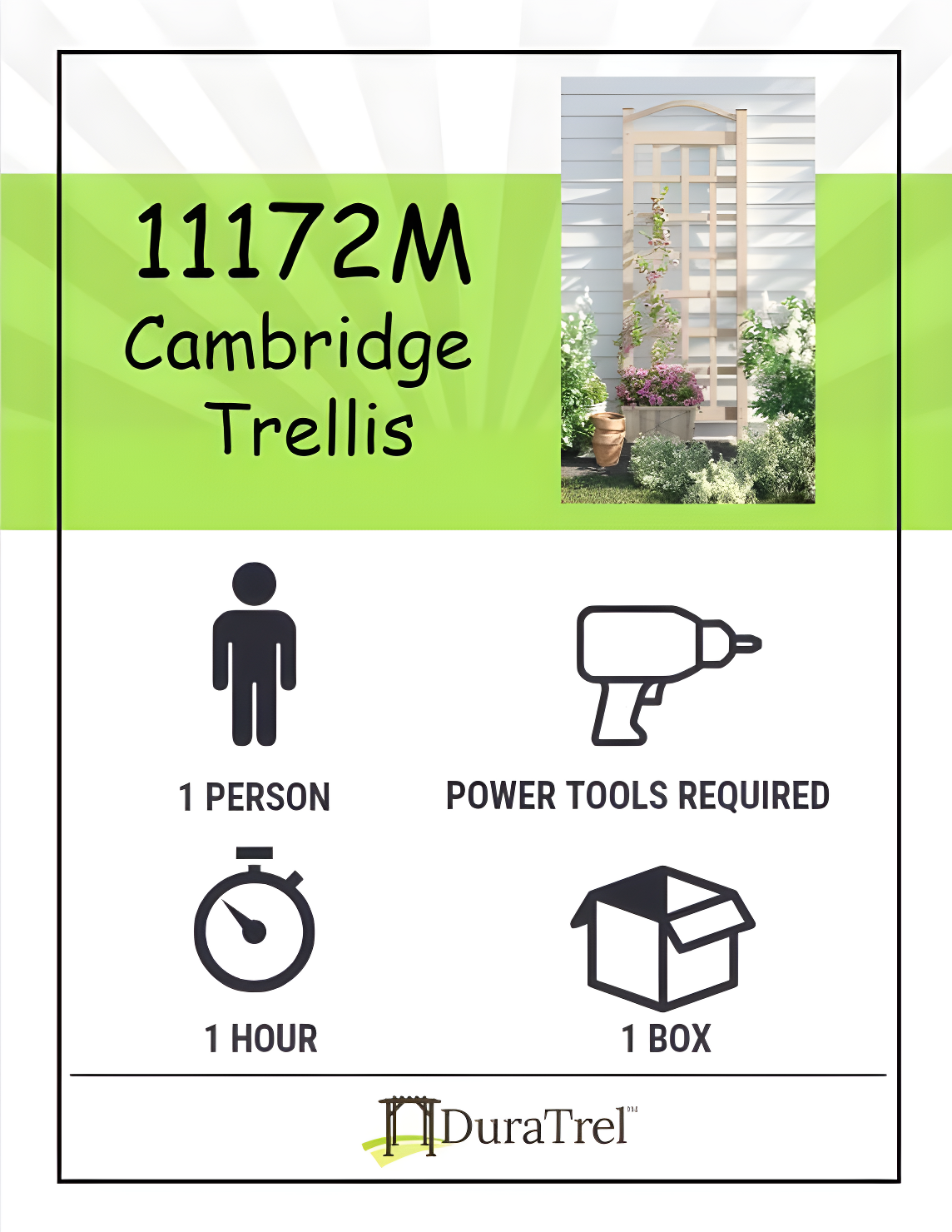 Dura-Trel Cambridge 28 x 75 Inch PVC Vinyl Outdoor Garden Patio Trellis