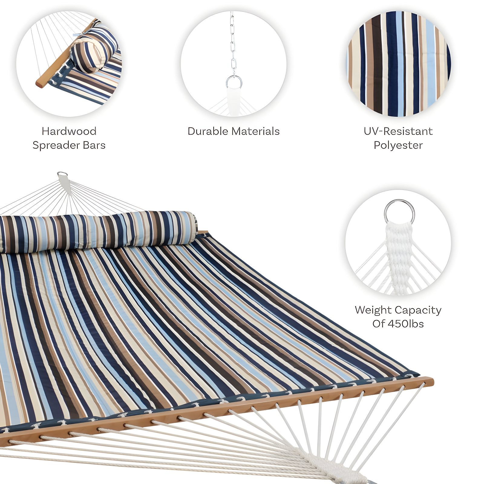 2-Person Quilted Polyester Spreader Bar Hammock