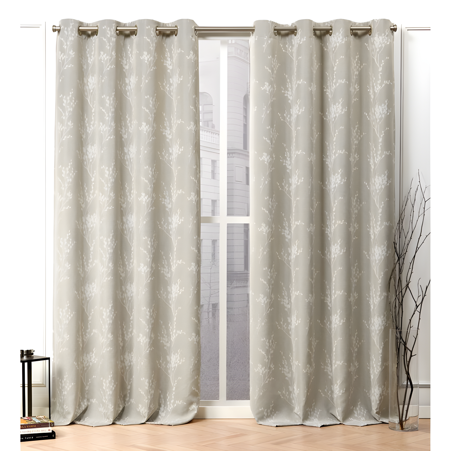 Nicole Miller Nicole Miller Turion Floral Room Darkening Blackout Grommet Top Curtain Panel Pair (Set of 2)