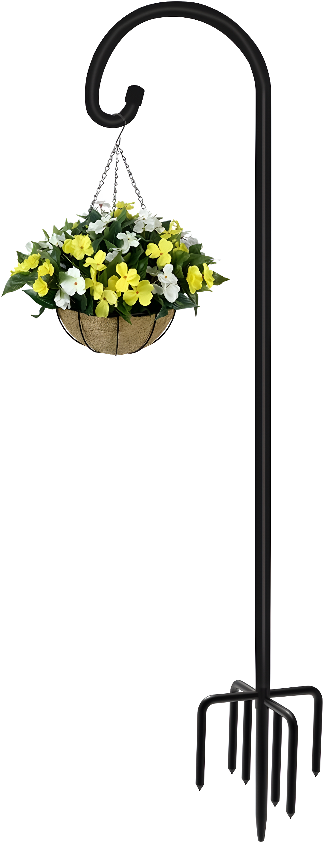 Arlmont & Co. Velsie 108 Inch Outdoor Shepherd Hook With 7 Prong Base (1 Pack), Adjustable Heavy Duty Garden Hanging Stake , Matte Black