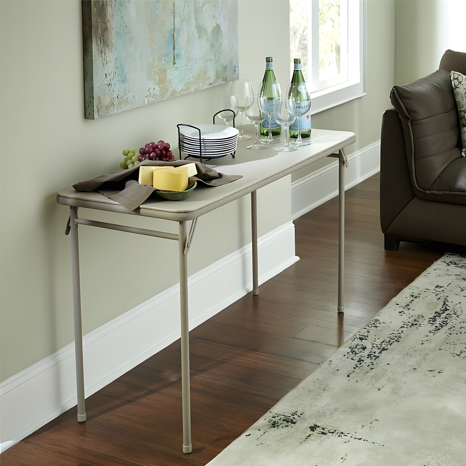 COSCO 20" x 48" Vinyl Top Serving Folding Table