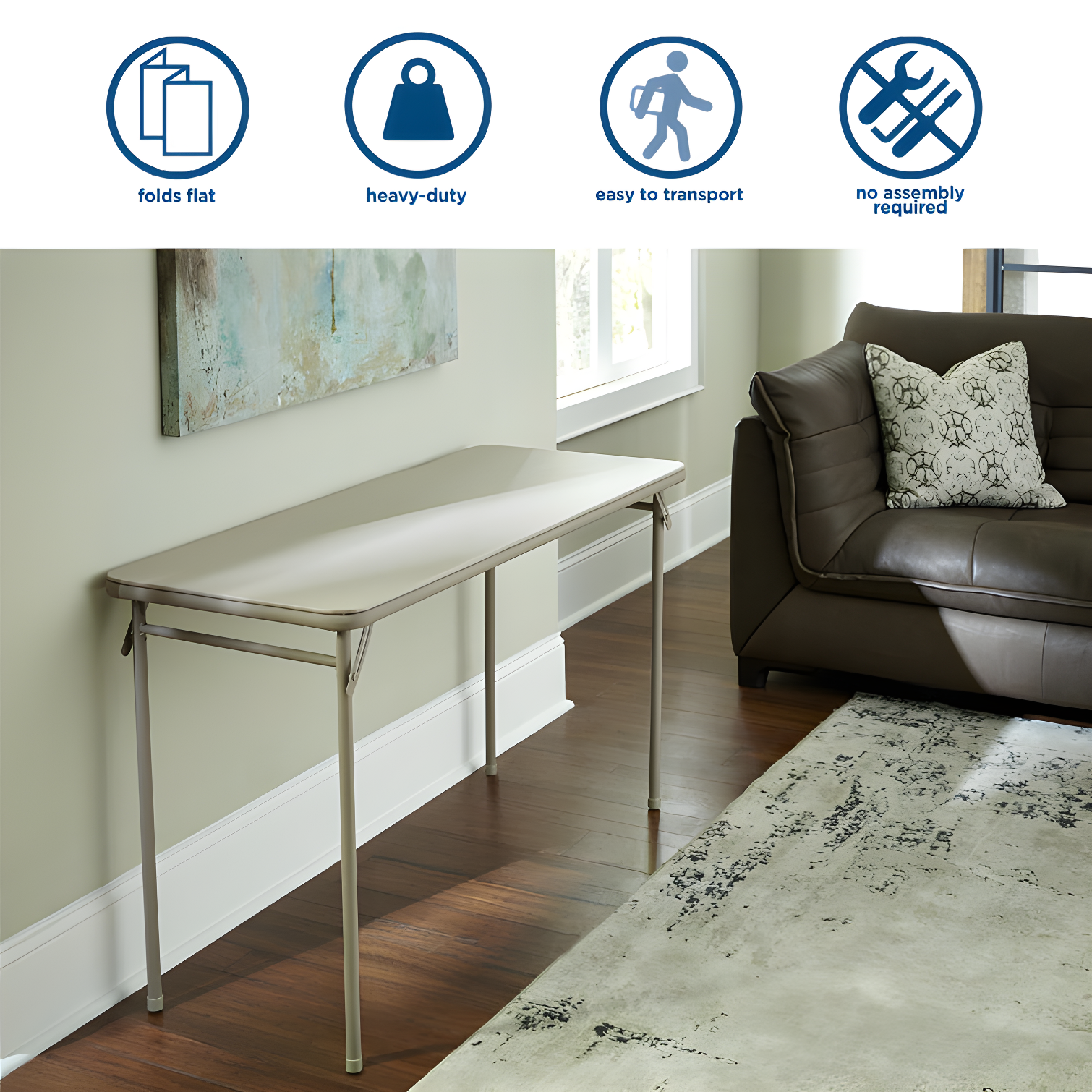 COSCO 20" x 48" Vinyl Top Serving Folding Table