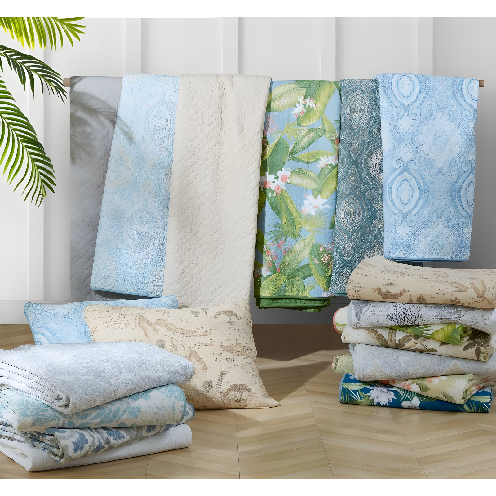 Tommy Bahama Raffia Solid Cotton Reversible Quilt Set