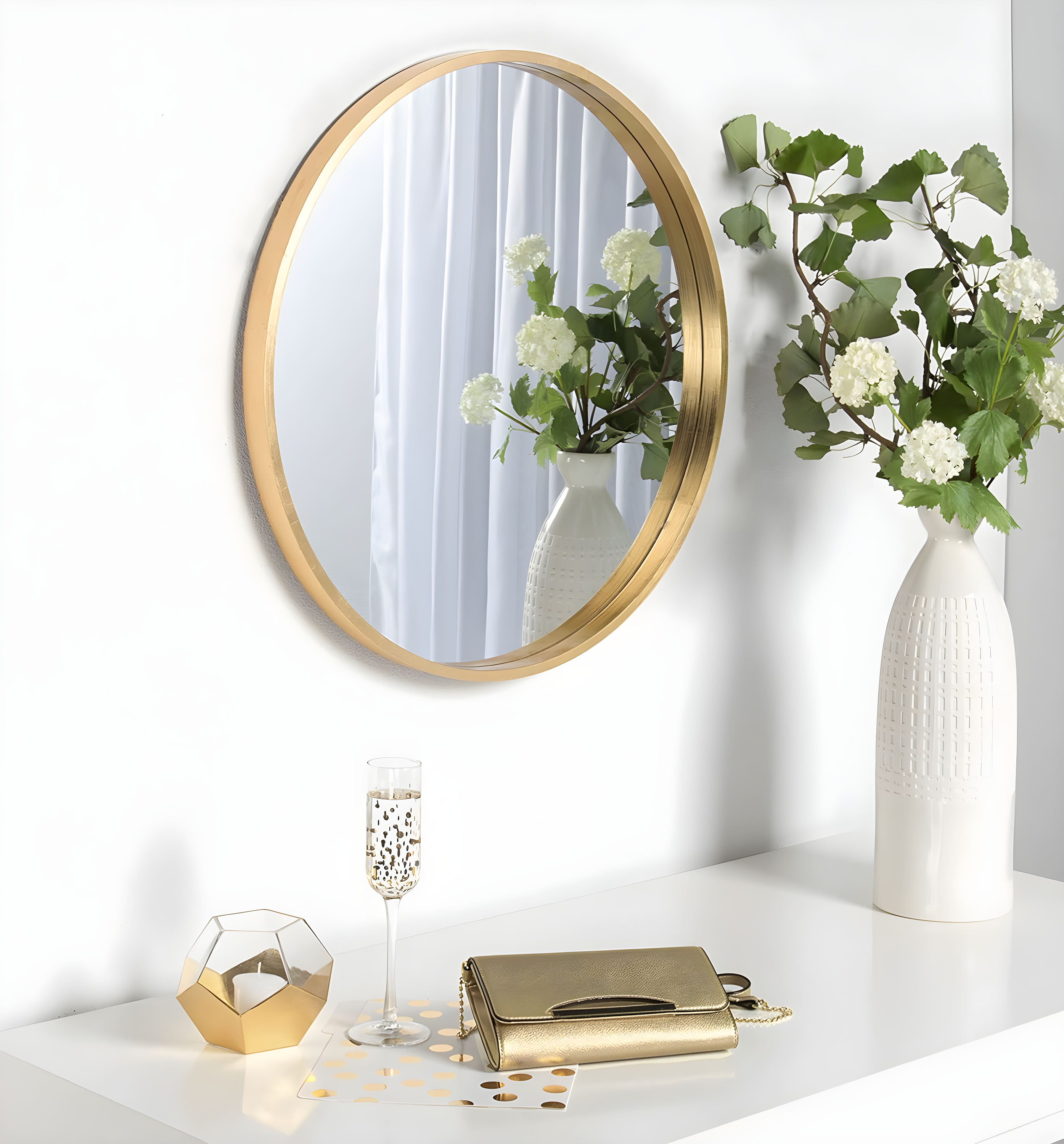 26" x 26" Travis Round Wood Accent Wall Mirror Gold - Kate and Laurel All Things Decor: Vanity, Decorative, No Assembly Required