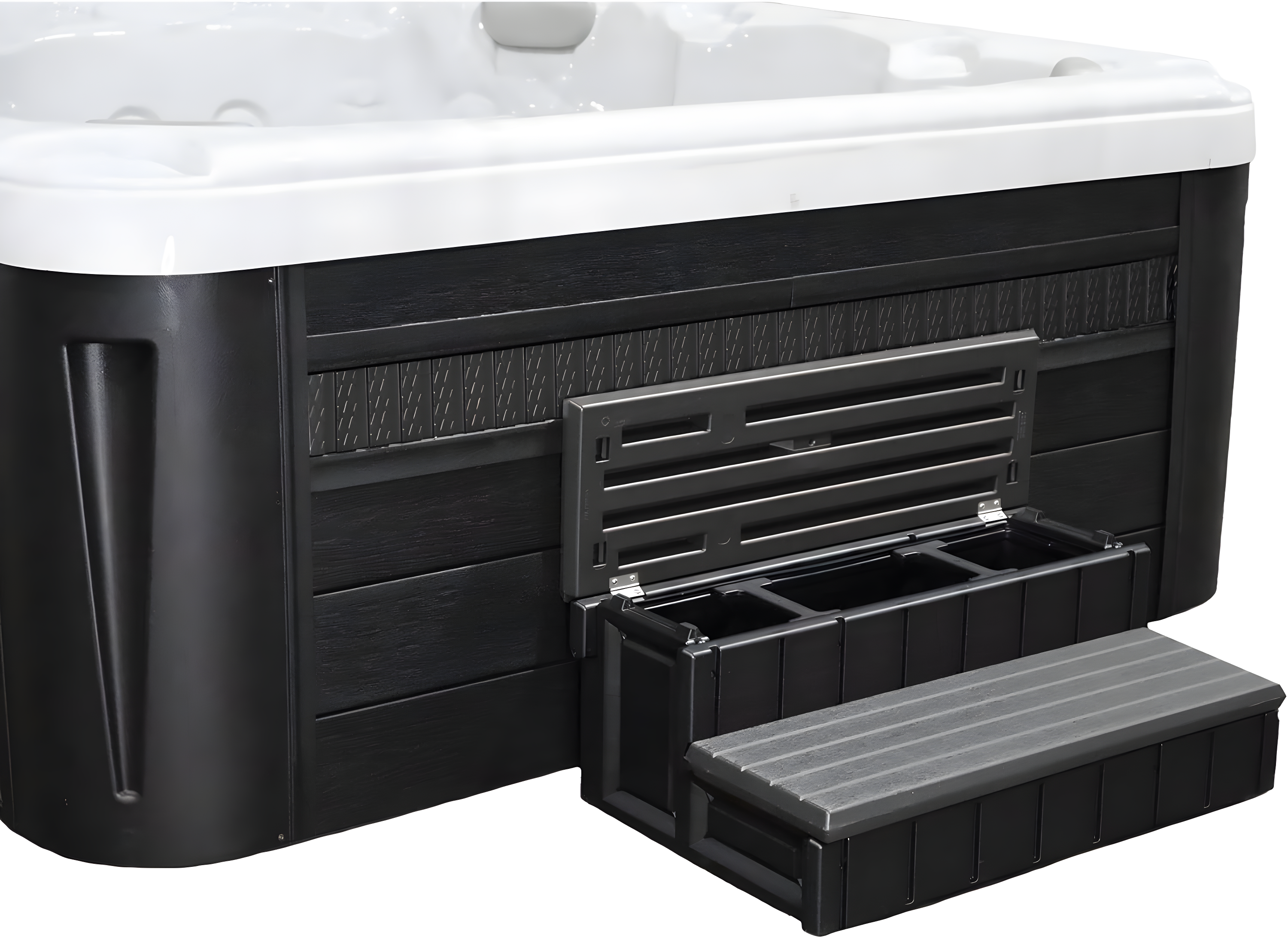 Confer Plastics Leisure Accents Durable Multi-Functional Outdoor Spa and Hot Tub Storage Step with Removable Compartment, Deep Gray