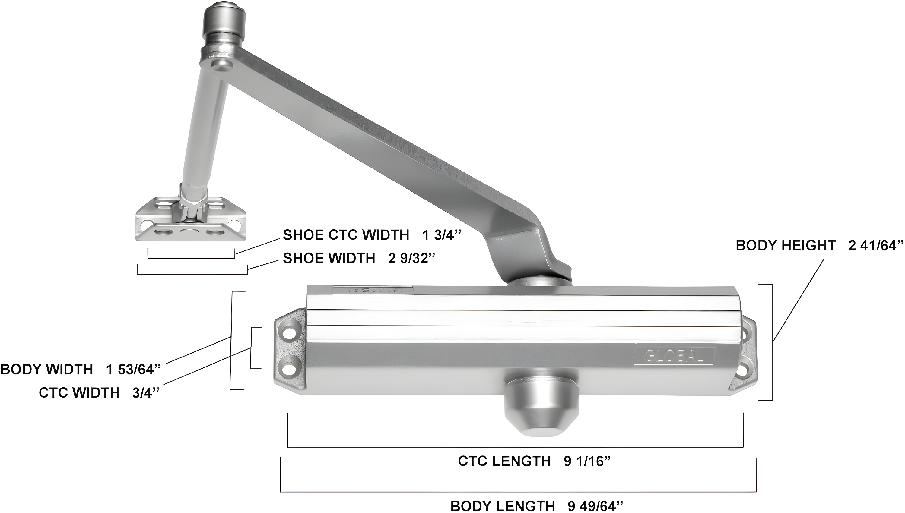 Global Door Controls TC200 Series ADA Closer with Back-Check Size 4 in Aluminum