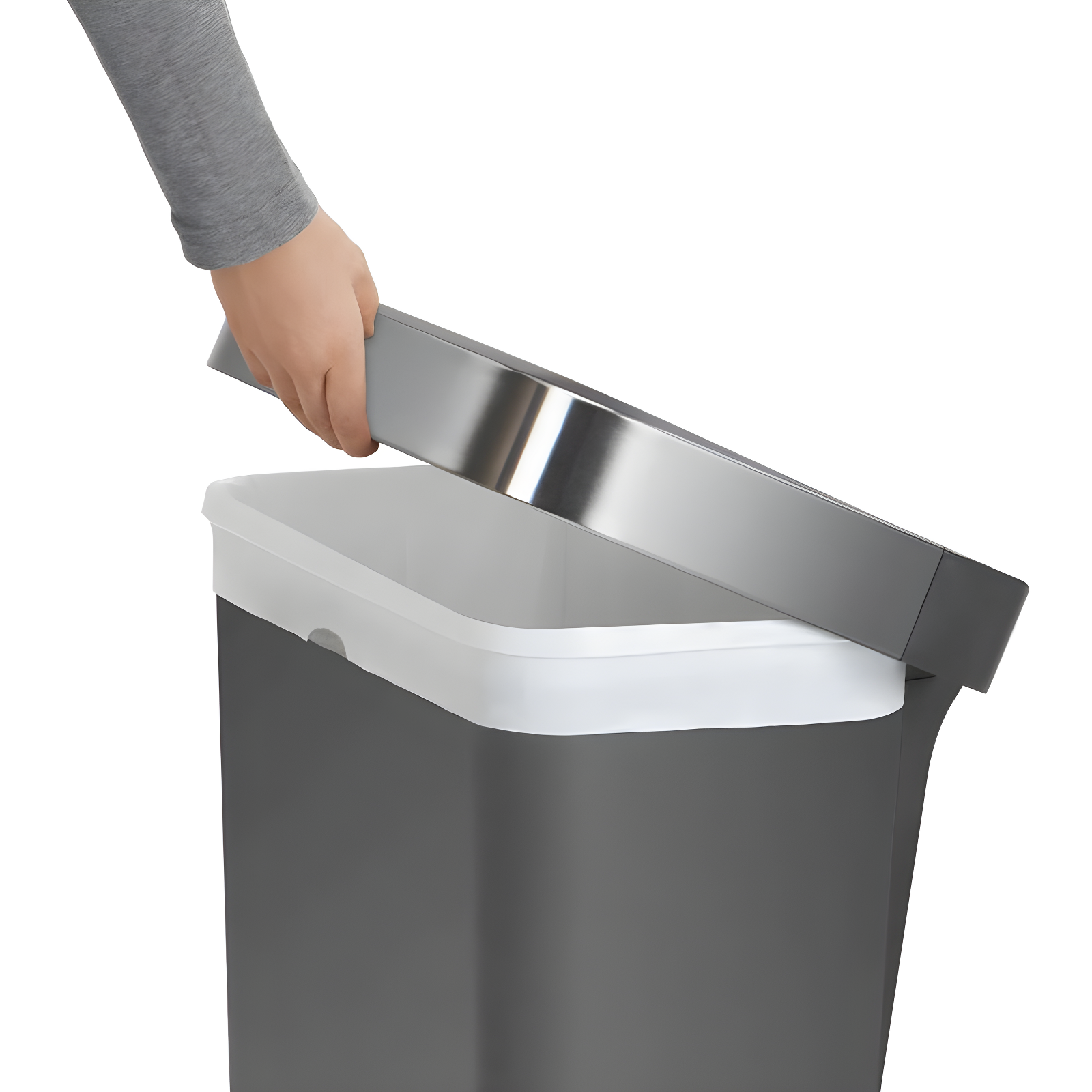 Simplehuman 45 Liter Rectangular Kitchen Trash Can with Liner Pocket, Grey Plastic