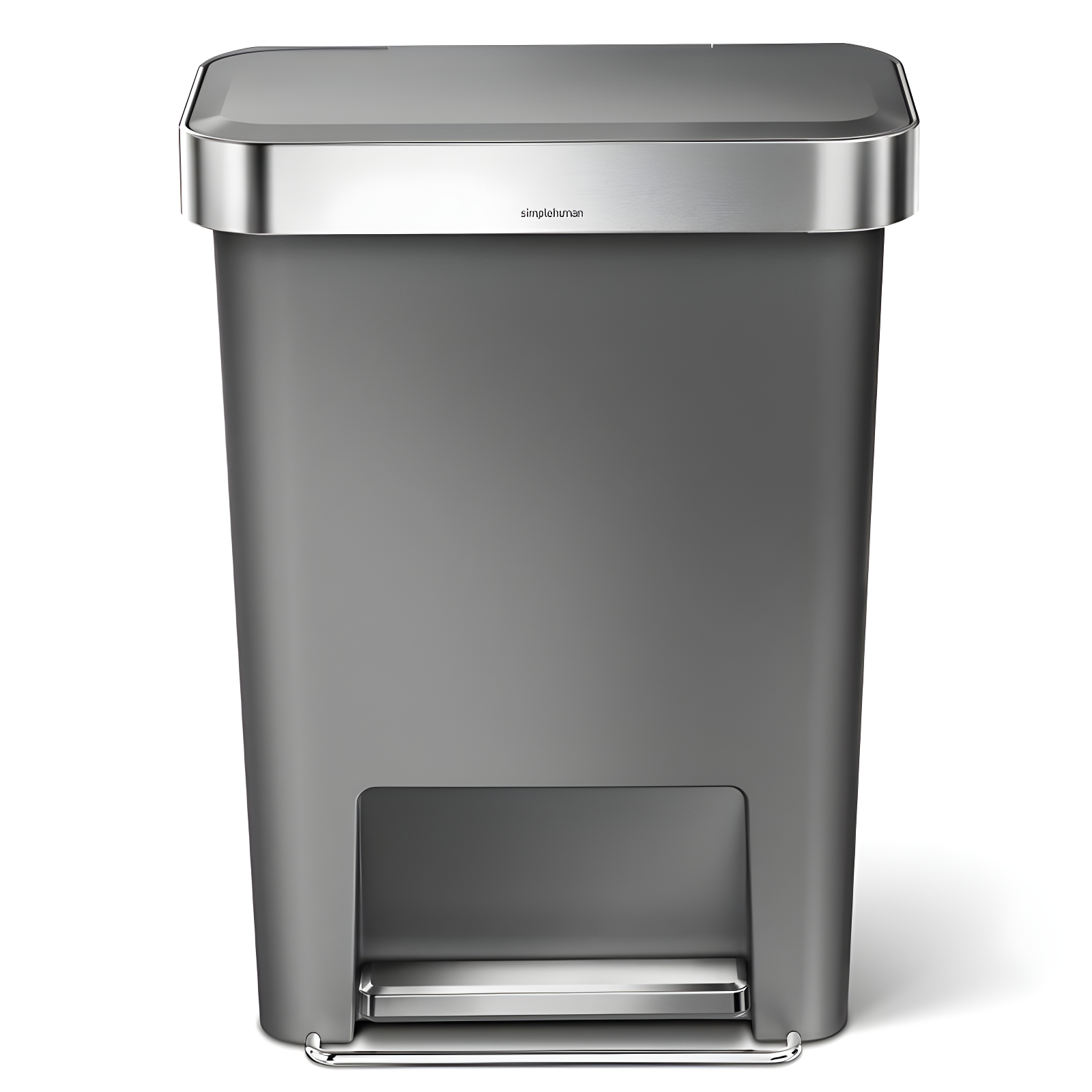 Simplehuman 45 Liter Rectangular Kitchen Trash Can with Liner Pocket, Grey Plastic