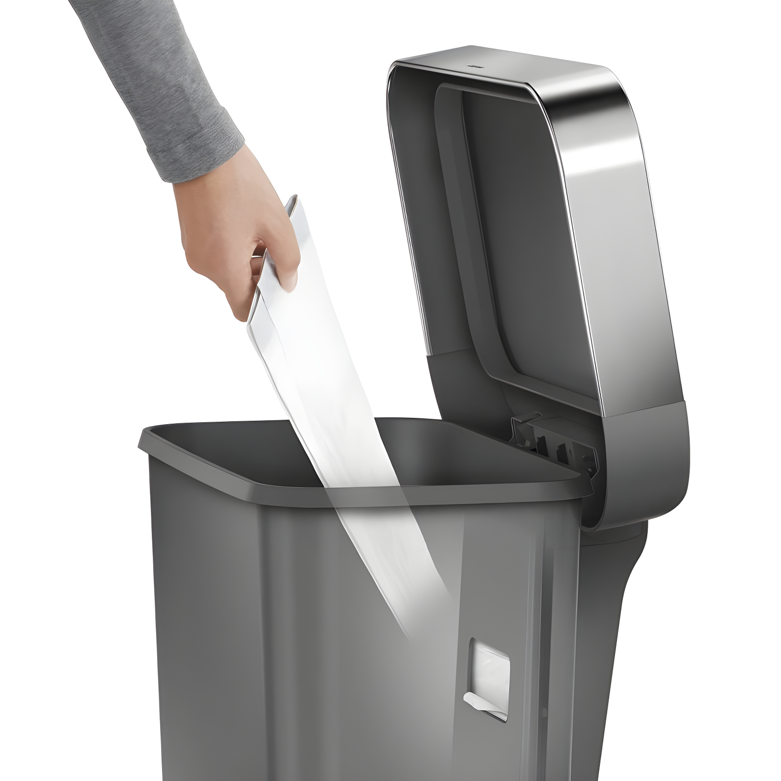 Simplehuman 45 Liter Rectangular Kitchen Trash Can with Liner Pocket, Grey Plastic