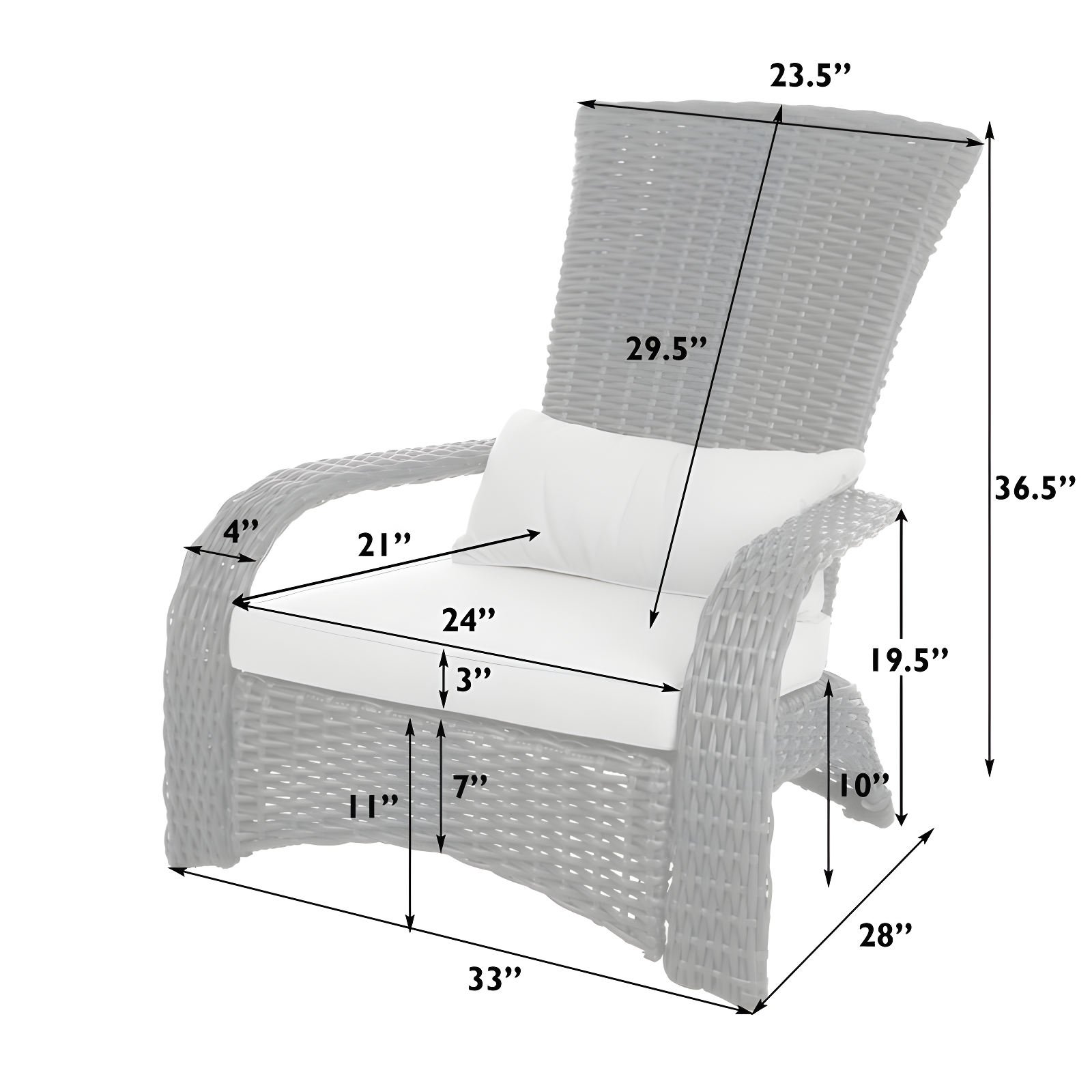 PatioSense Patio Sense Coconino Wicker Lounge Chair, Adirondack Style Includes 3" Thick Beige Cushion & Lumbar Pillow