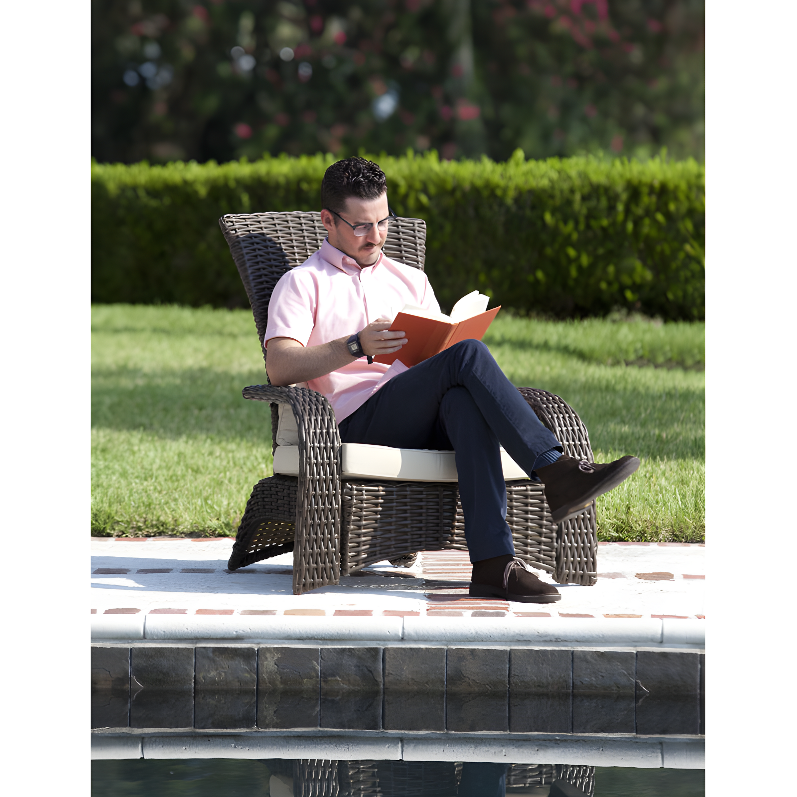 PatioSense Patio Sense Coconino Wicker Lounge Chair, Adirondack Style Includes 3" Thick Beige Cushion & Lumbar Pillow