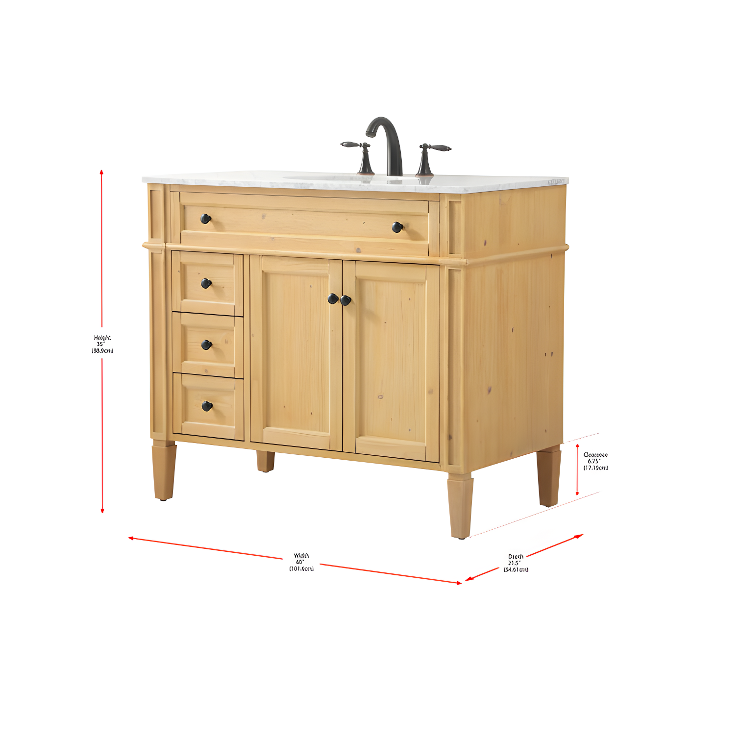Rukie 40" Free-Standing Single Bathroom Vanity Set with Marble Vanity Top