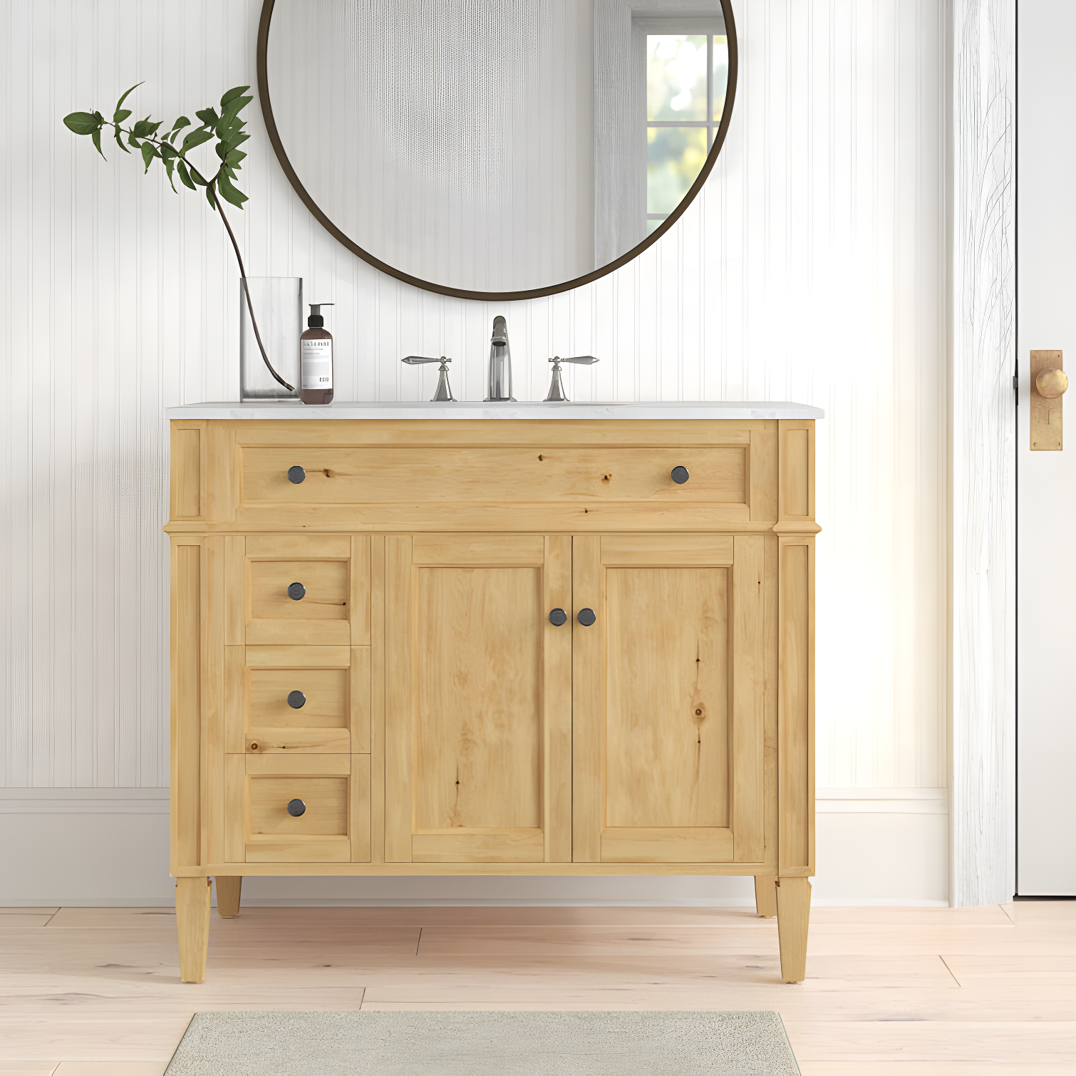 Rukie 40" Free-Standing Single Bathroom Vanity Set with Marble Vanity Top