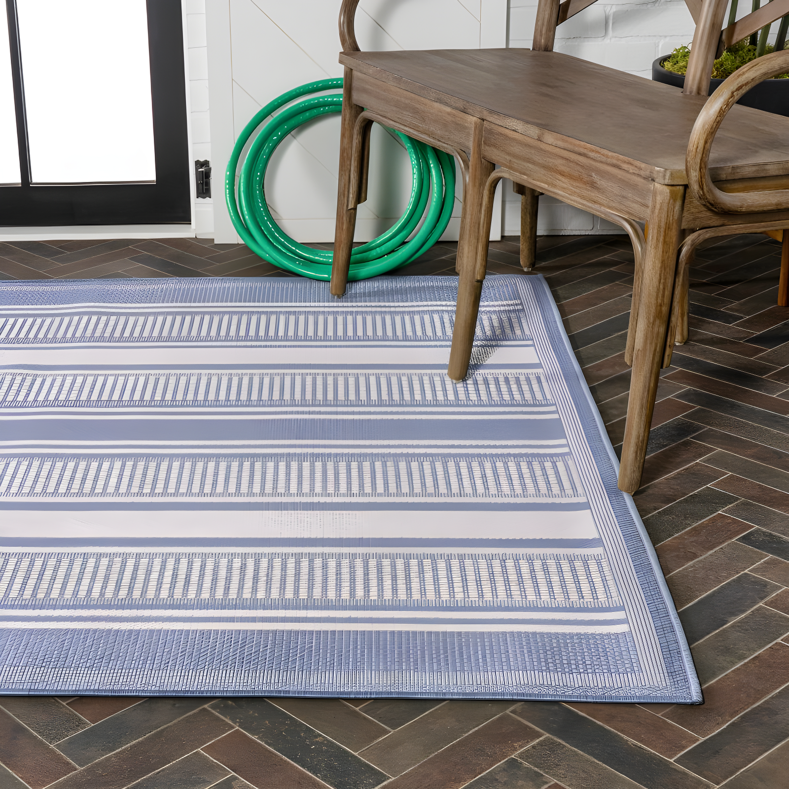 8' x 10' Haynes Modern Double Stripe Indoor/Outdoor Area Rug, Blue/Light Gray - JONATHAN Y