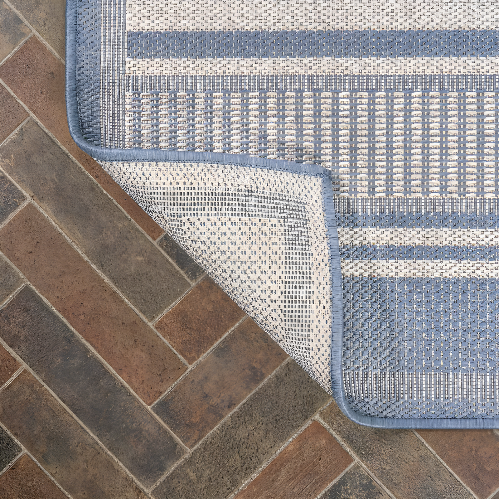 8' x 10' Haynes Modern Double Stripe Indoor/Outdoor Area Rug, Blue/Light Gray - JONATHAN Y