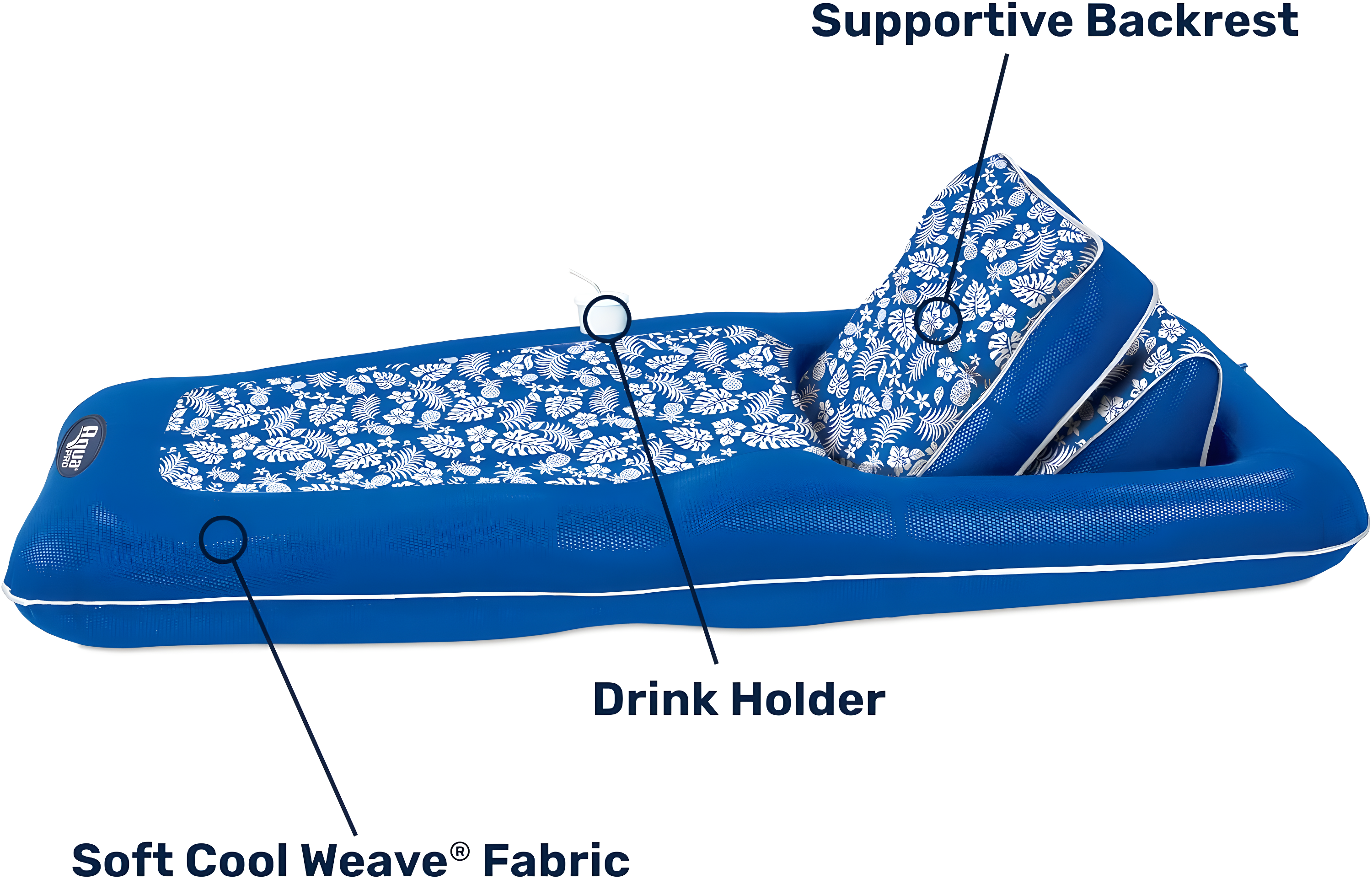 Aqua Leisure Premium Convertible Recliner Water Floats and Inflatables - Pineapple/Hibiscus Royal Blue