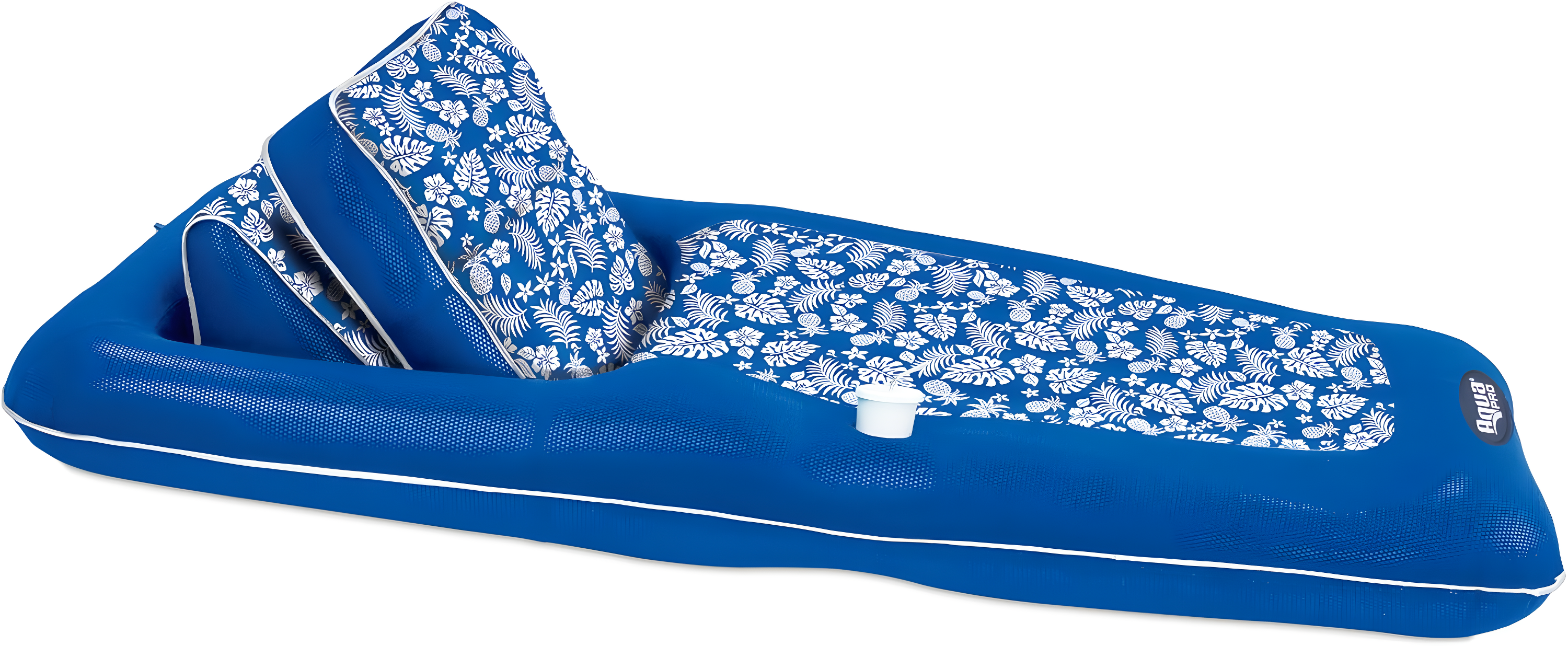 Aqua Leisure Premium Convertible Recliner Water Floats and Inflatables - Pineapple/Hibiscus Royal Blue