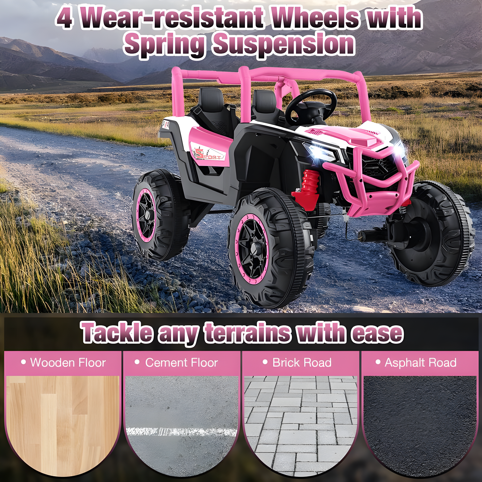 Costway 24V Kids Ride on UTV with 4 x 100W Powerful Engine Remote Control High/Low Speed Pink