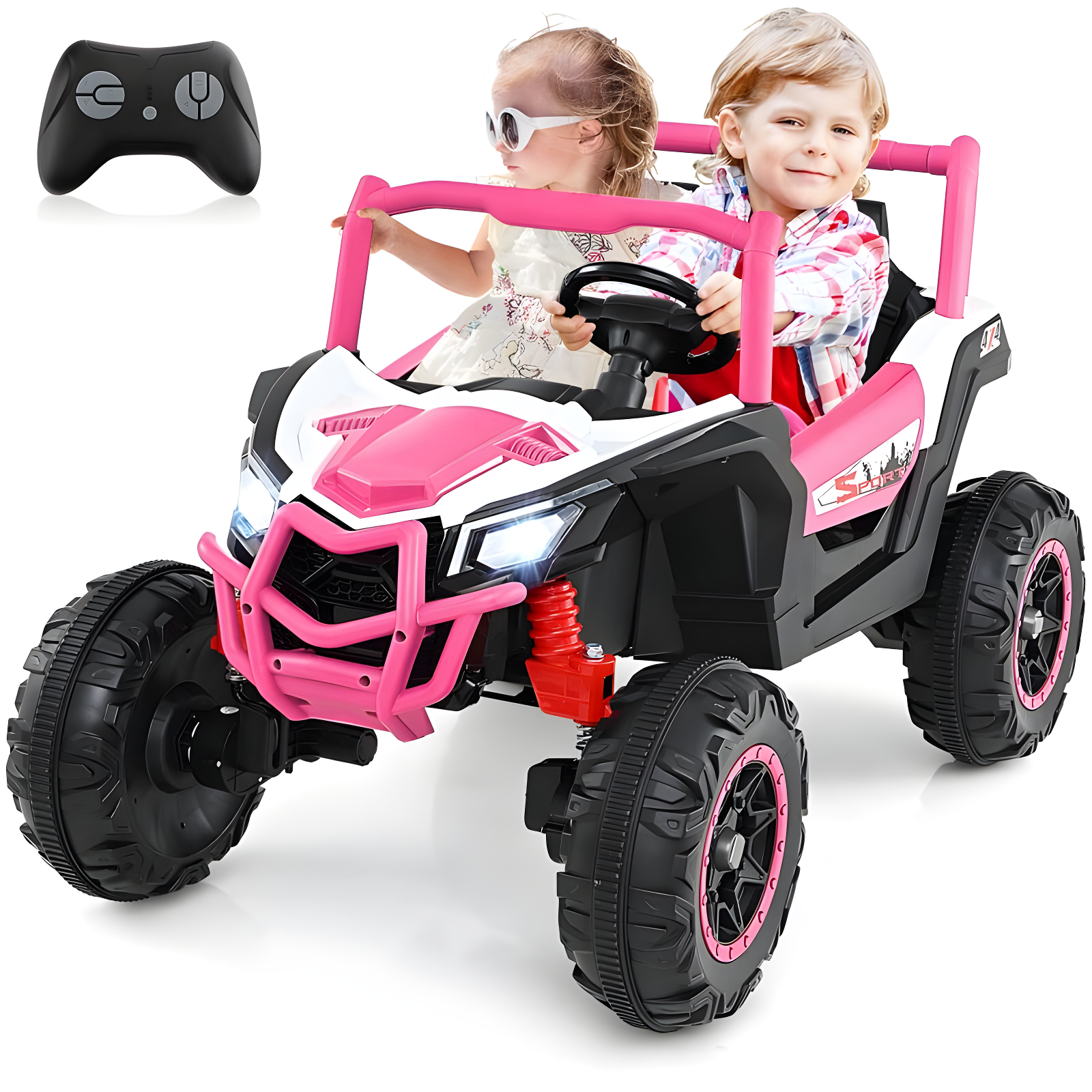 Costway 24V Kids Ride on UTV with 4 x 100W Powerful Engine Remote Control High/Low Speed Pink