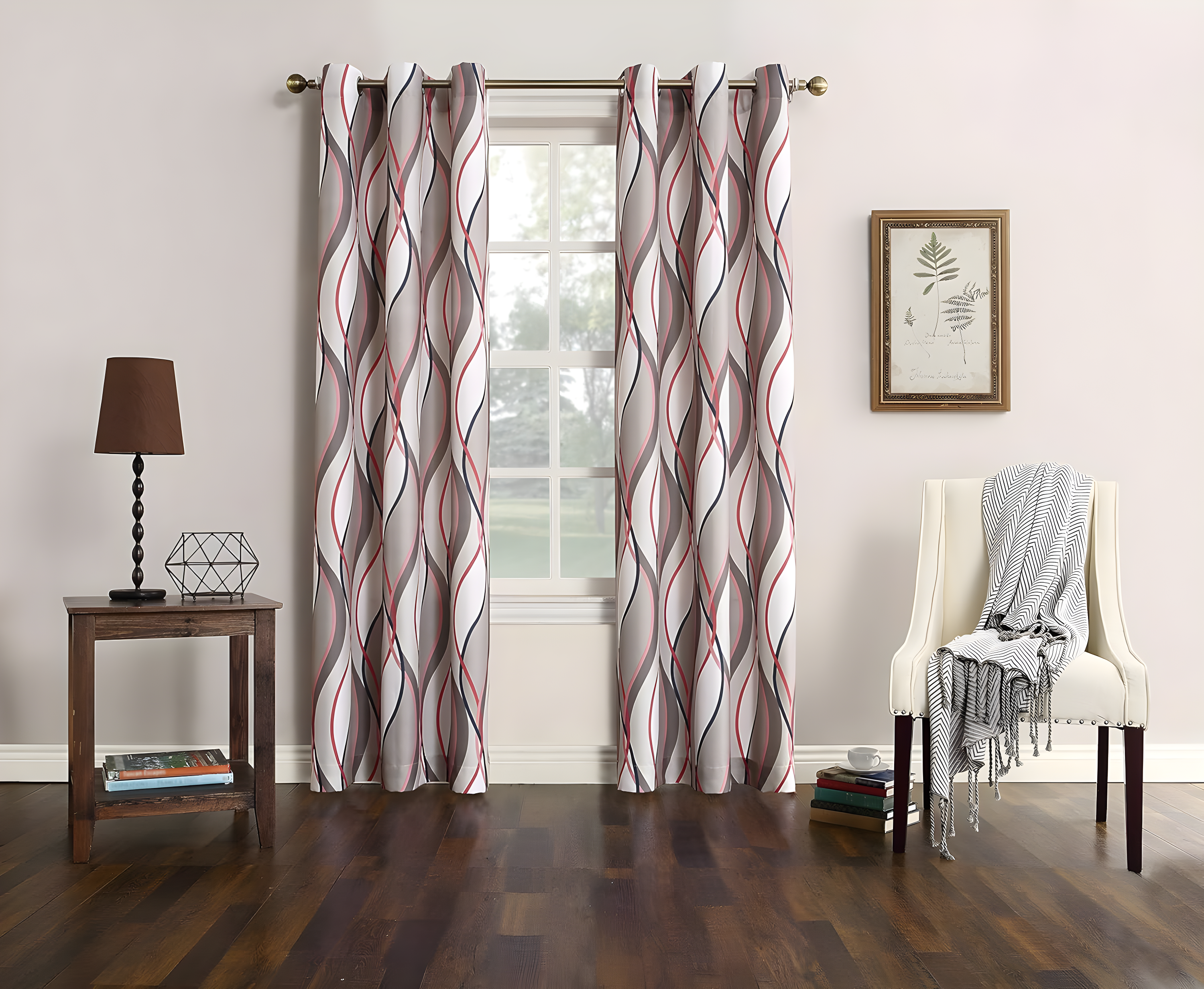 48"x84" No. 918 Semi-Sheer Intersect Ogee Wave Print Grommet Curtain Panel Nickel: Room Darkening, Polyester