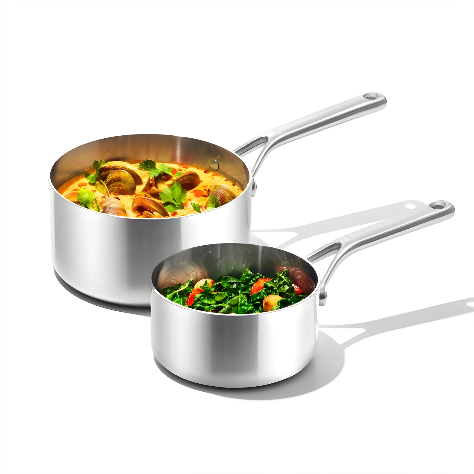 OXO Mira 3-Ply Stainless Steel Saucepan Set, 1.6 Qt And 3.25 Qt