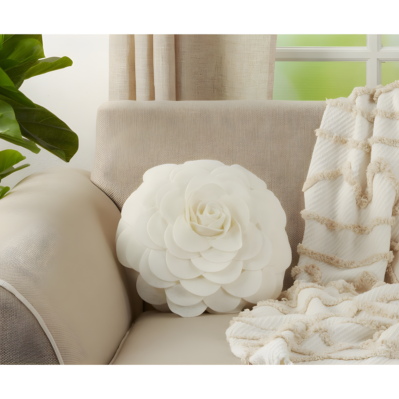 Saro Felt Collection Appliqued Felt Throw Pillow