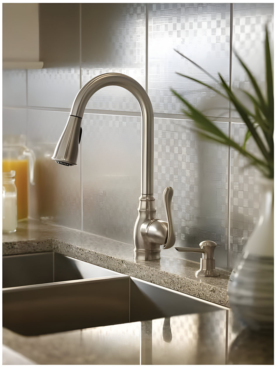 Moen Anabelle Single Handle Deck-mount Pull-down Kitchen Faucet with Sprayer ( Deck Plate Included ) (Soap Dispenser Included)