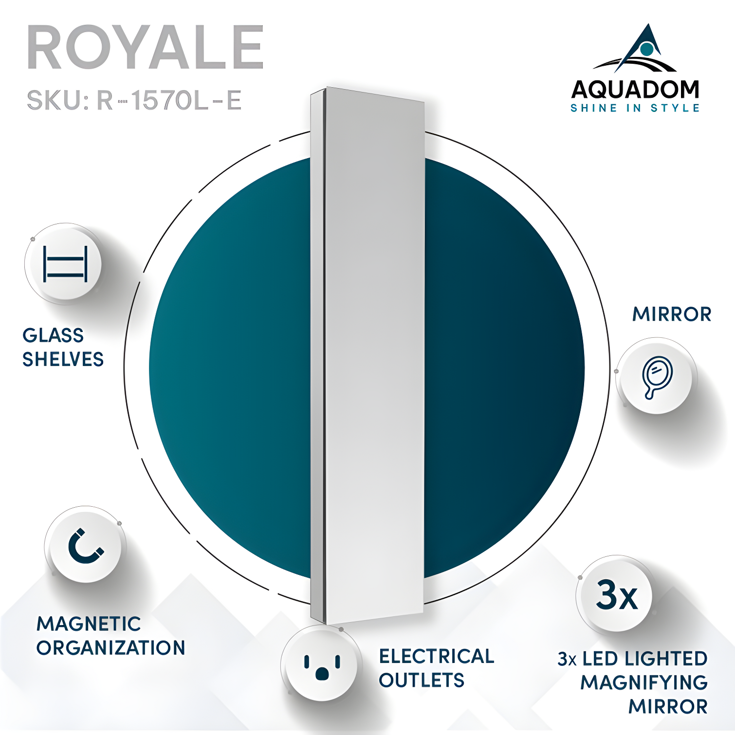 AQUADOM Royale 15" W x 70" H x 5" D Left Hinge, Tall Medicine Cabinet, Defogger, 3X LED Lighted Vertically Adjustable Magnifying Mirror, Electrical Outlets, Magnetic Organizer