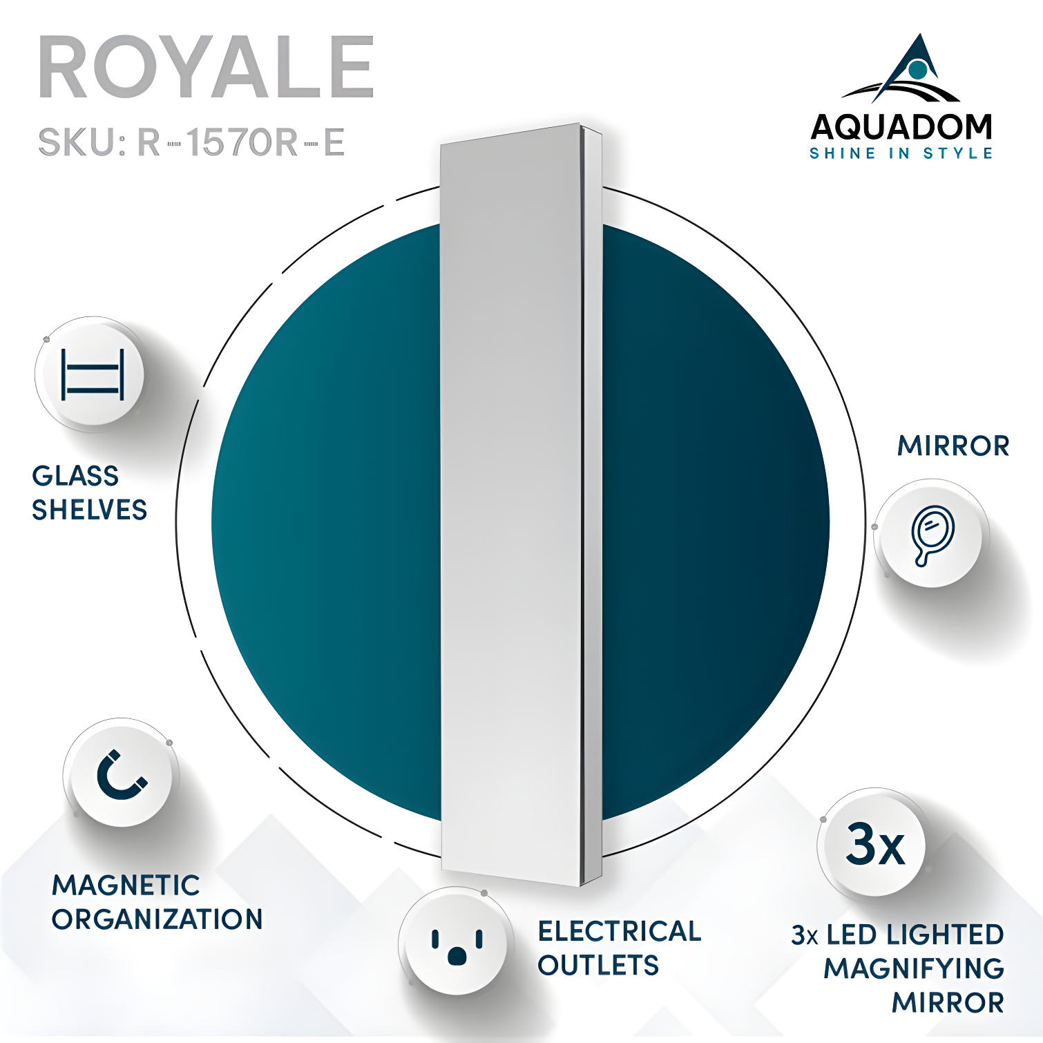 AQUADOM Royale 15" W x 70" H x 5" D Left Hinge, Tall Medicine Cabinet, Defogger, 3X LED Lighted Vertically Adjustable Magnifying Mirror, Electrical Outlets, Magnetic Organizer