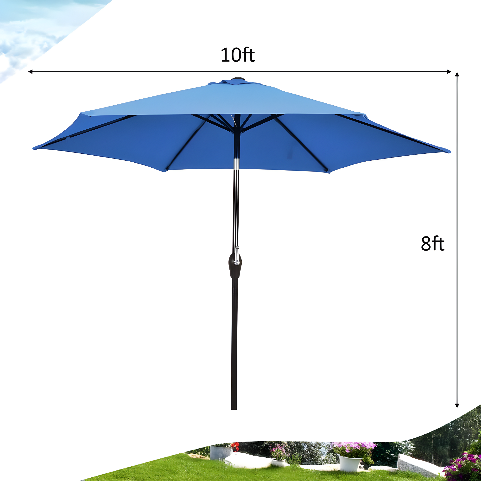 Resenkos 9 ft Outdoor Market Patio Table Umbrella Push Button Tilt Crank Lift-Blue, Patio Offset Umbrella with Easy Tilt Adjustment, Outdoor Hanging Umbrella, Sunshade Umbrella Canopy